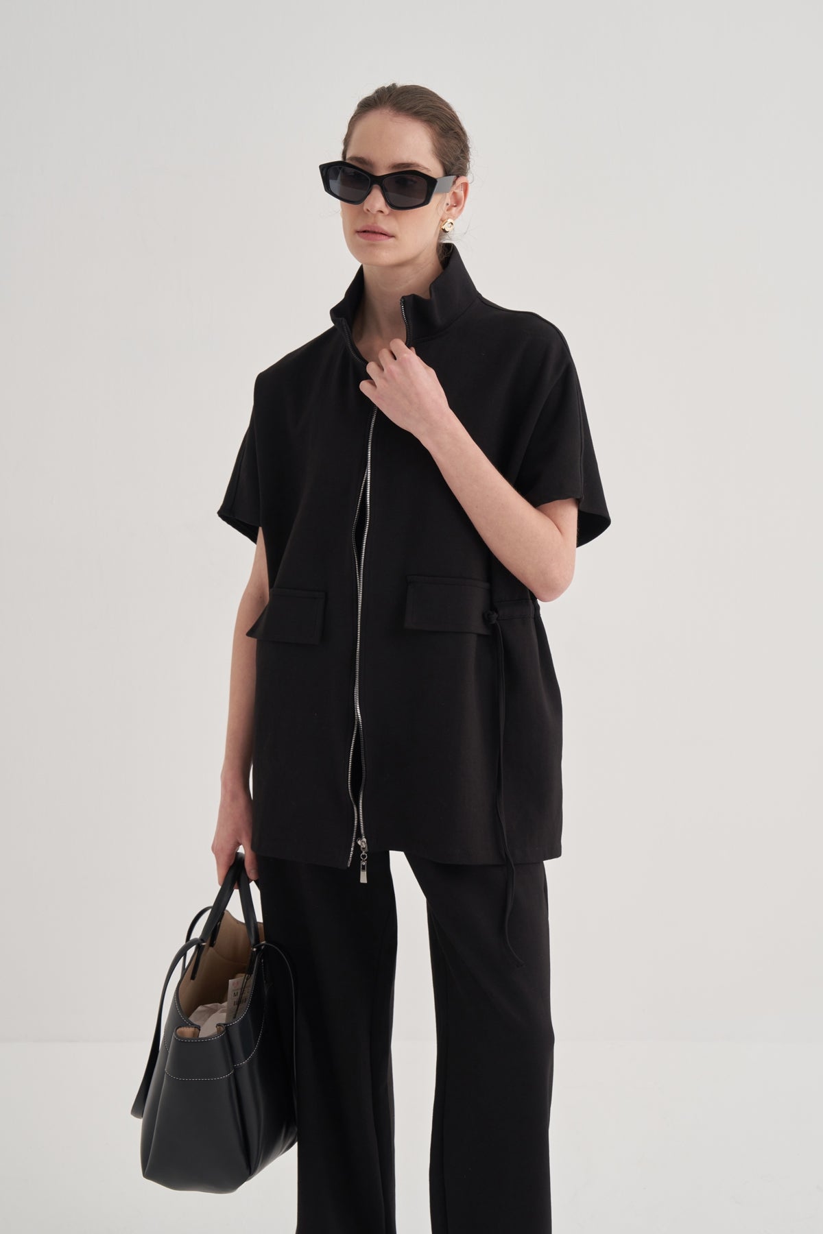 Kadın İnterlok Oversize Yelek Siyah
