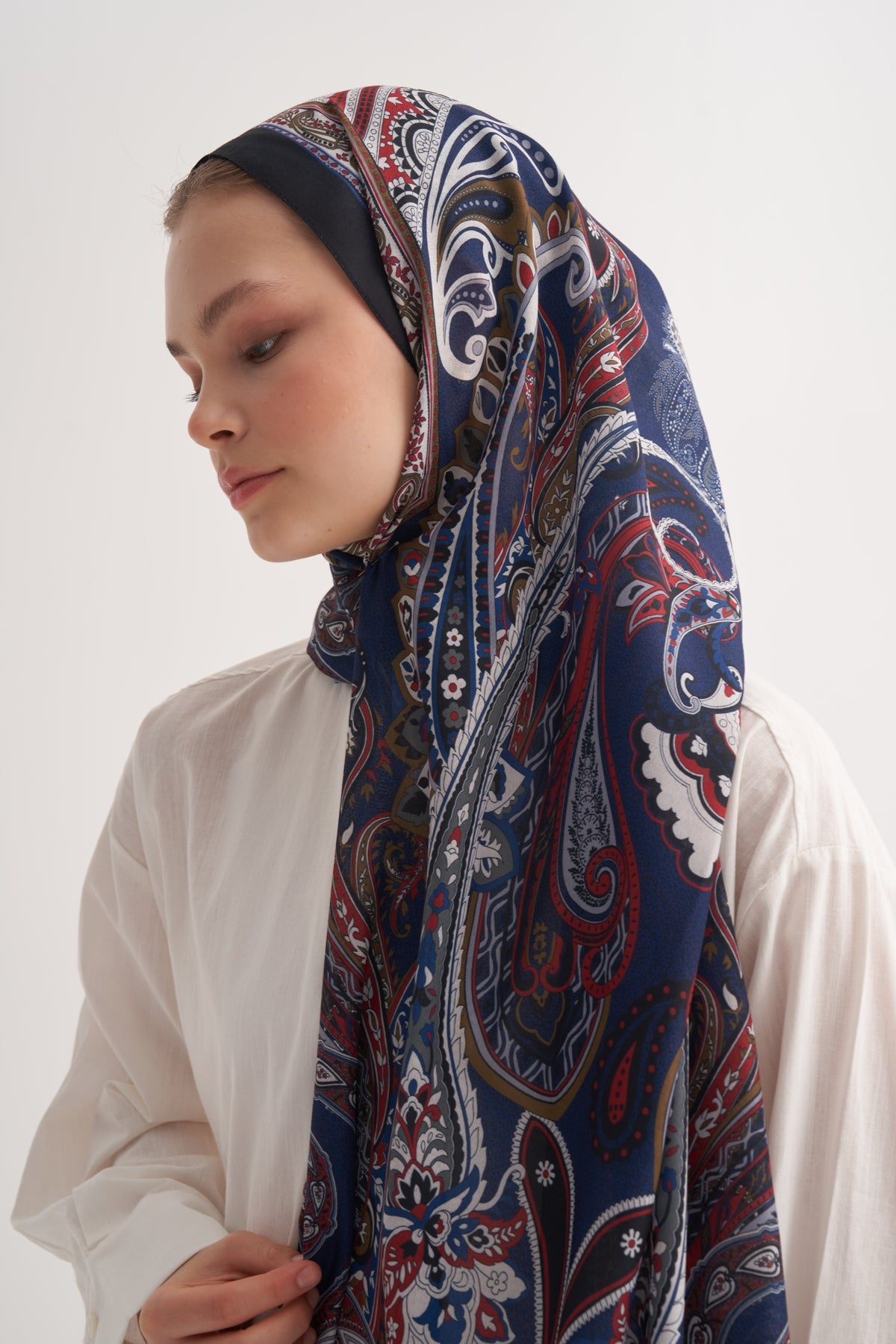 Kadın Poppy Desen Soft Şal Koyu Lacivert