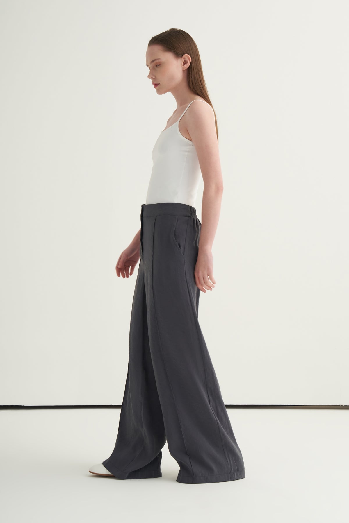 Kadın Modal Oversize Gömlek Pantolon Takım Füme