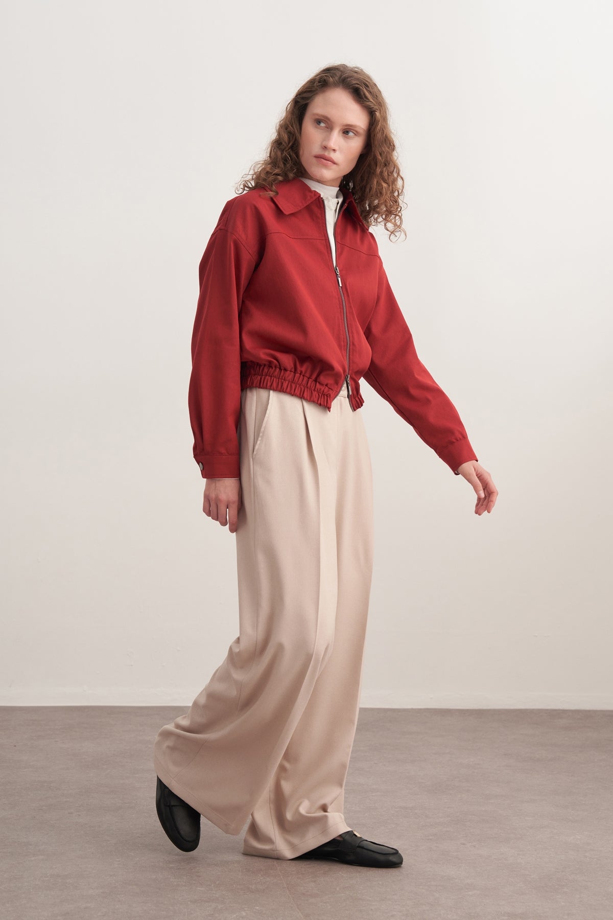 Kadın Gabardin Bomber Ceket Kırmızı