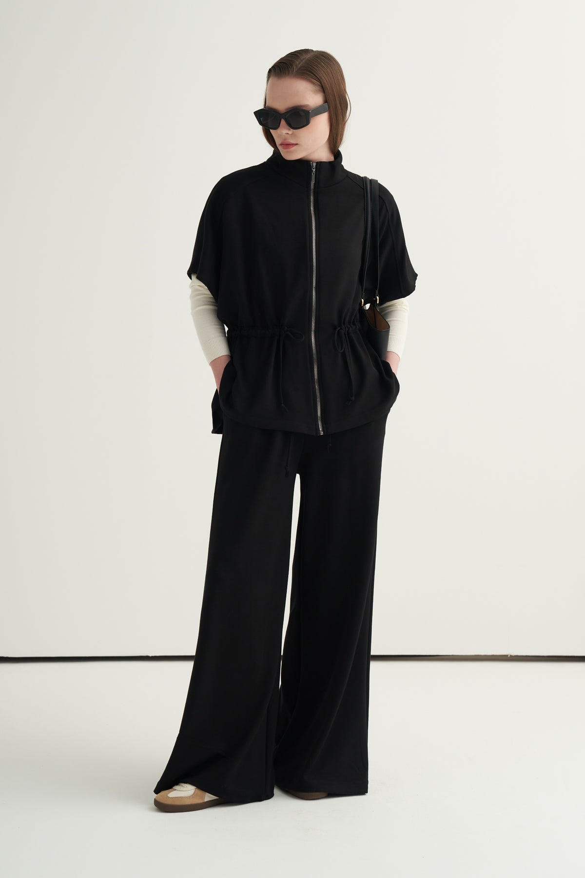 Kadın Oversize Yelek Bol Paça Pantolon Takım Siyah