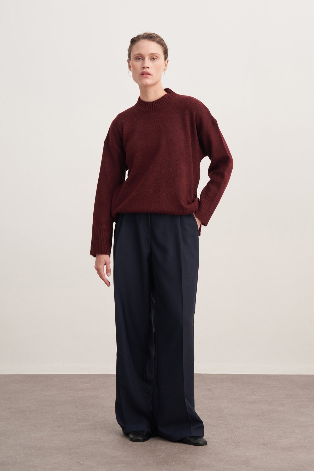 Kadın Basic Triko Kazak Bordo