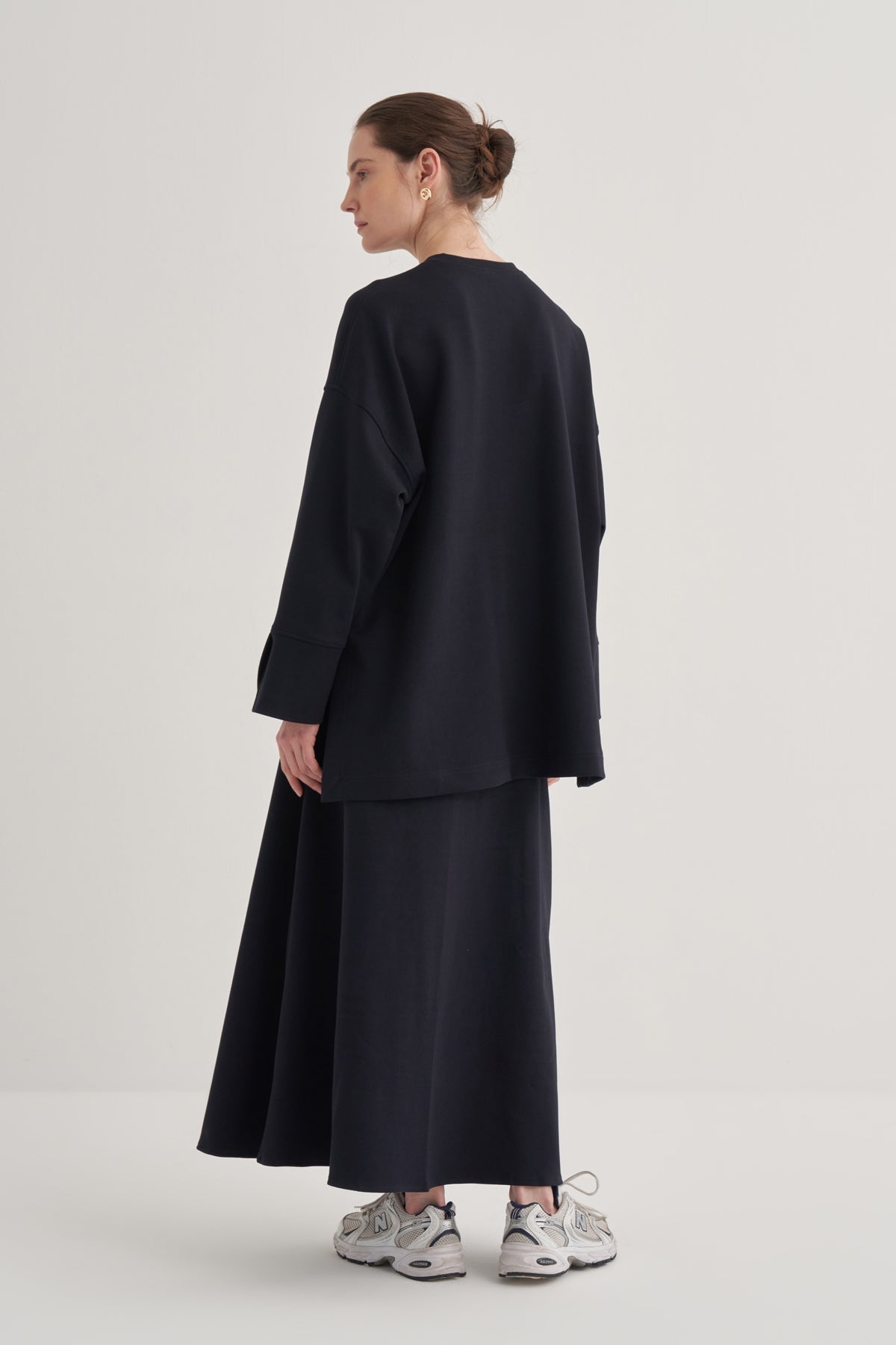 Kadın İnterlok Kol Detaylı Bluz Lacivert