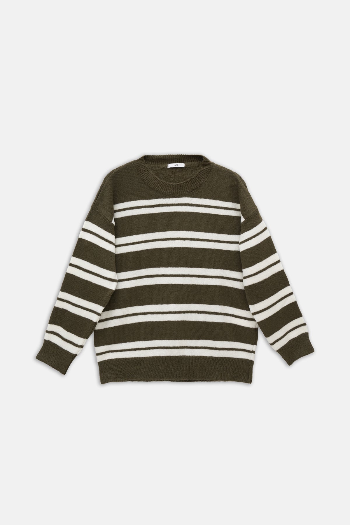 Kadın Çizgili Triko Kazak Haki