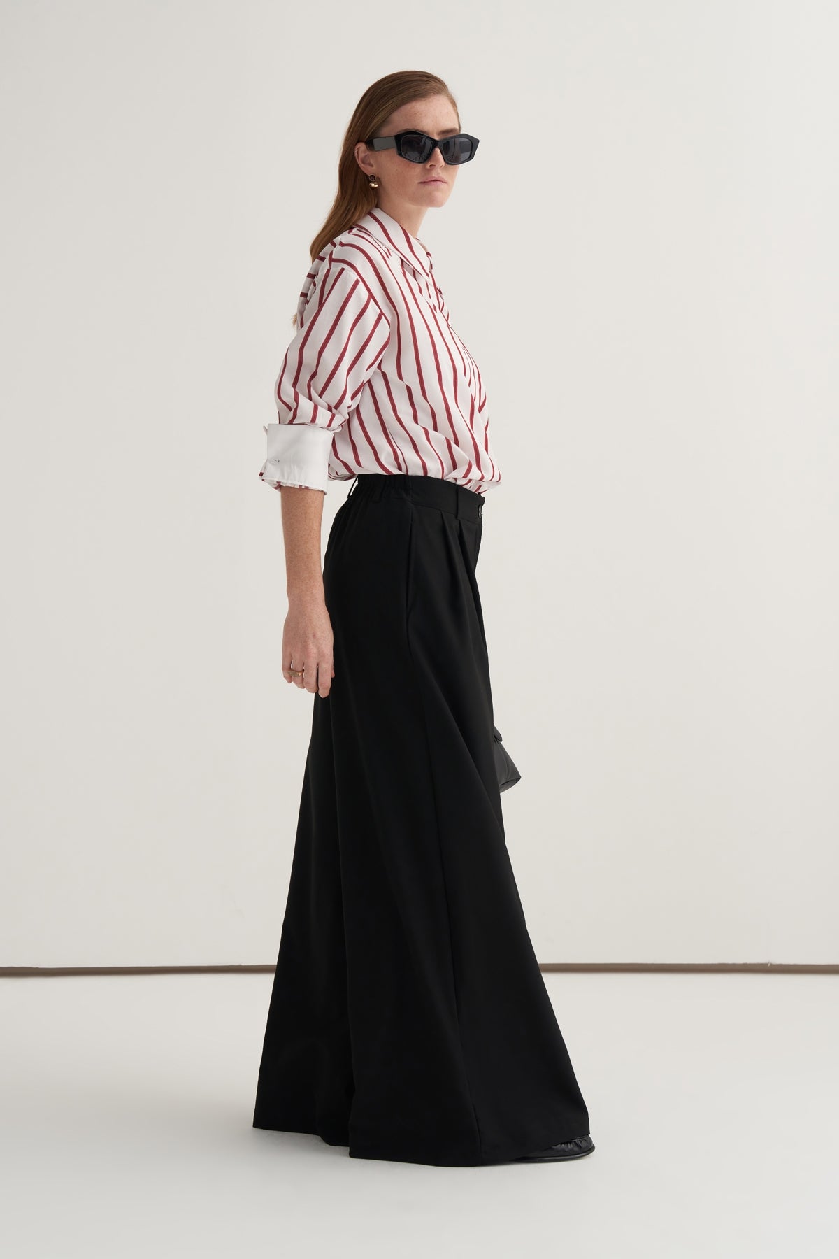 Kadın Çift Pileli Bol Paça Palazzo Pantolon Siyah