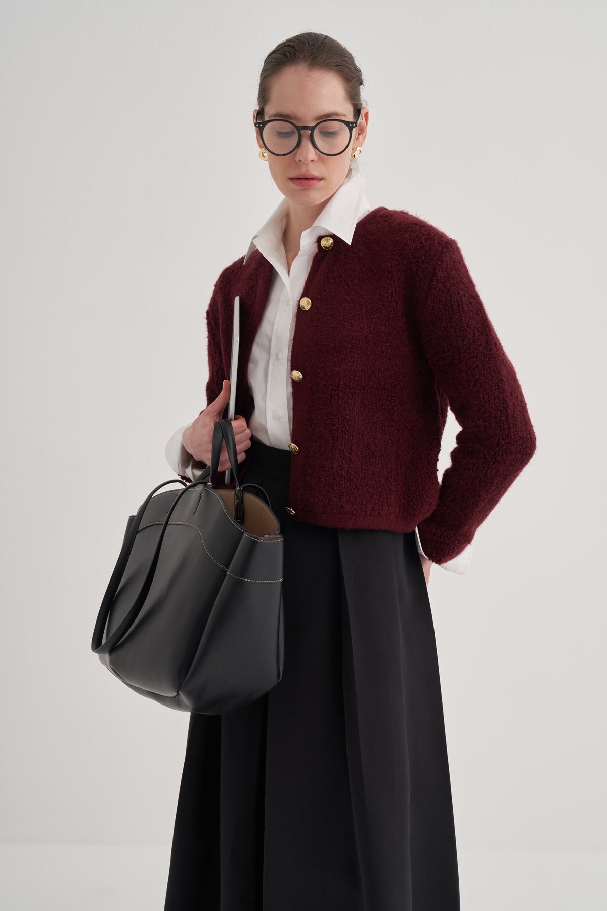 Kadın Yünlü Triko Hırka Bordo