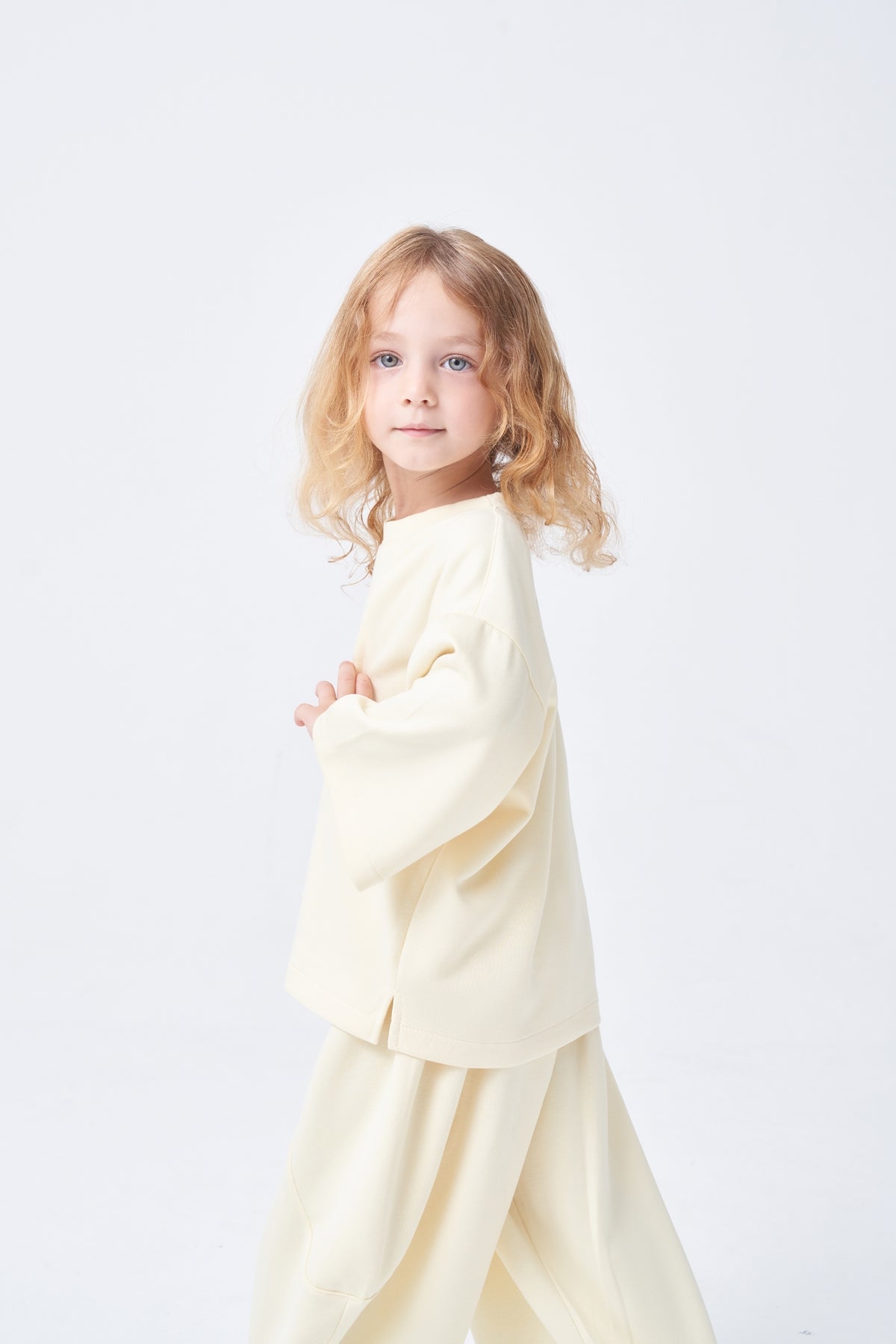 Unisex Çocuk Bol Kesimli Rahat Takım Pastel Sarı