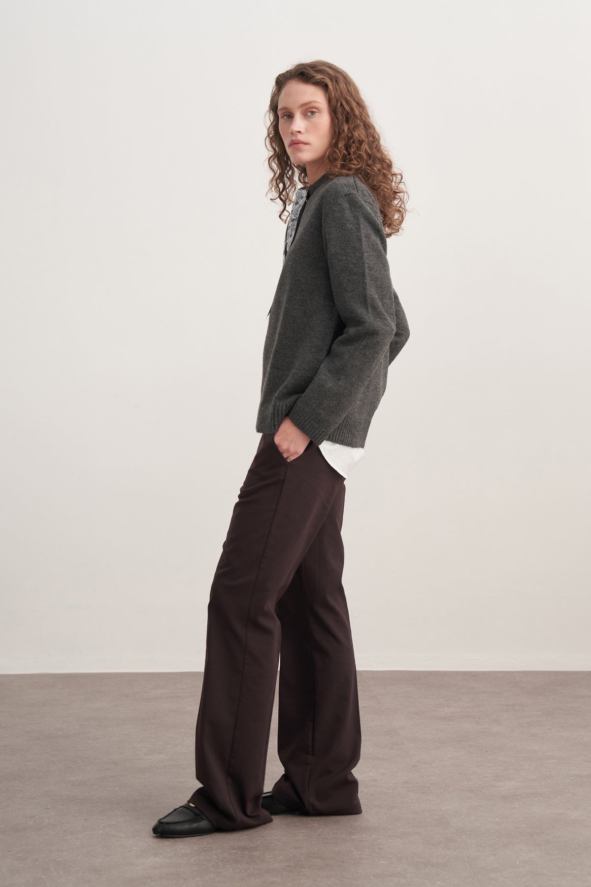 Kadın Fularlı Bisiklet Yakalı Triko Kazak Antrasit