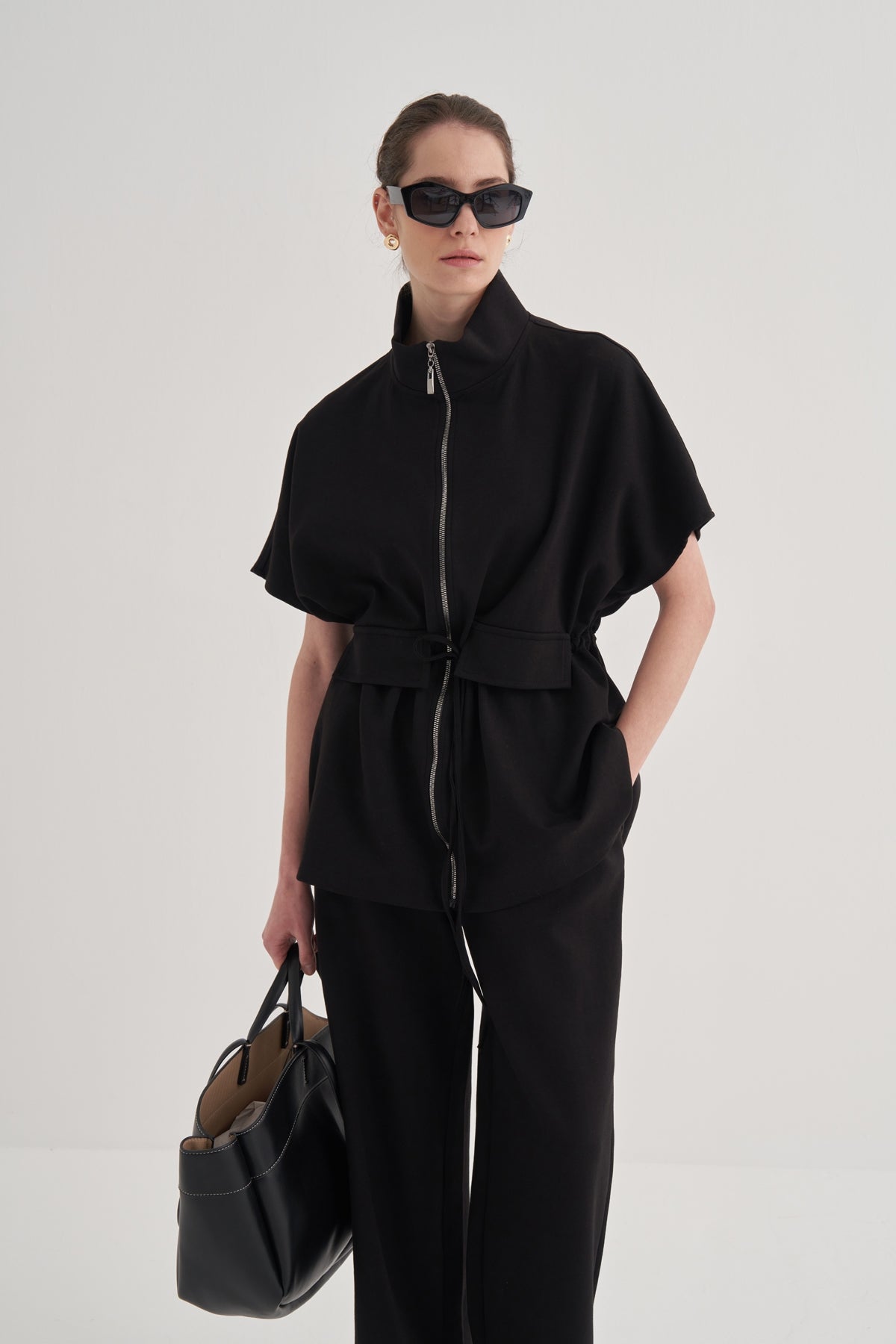 Kadın İnterlok Oversize Yelek Pantolon Takım Siyah