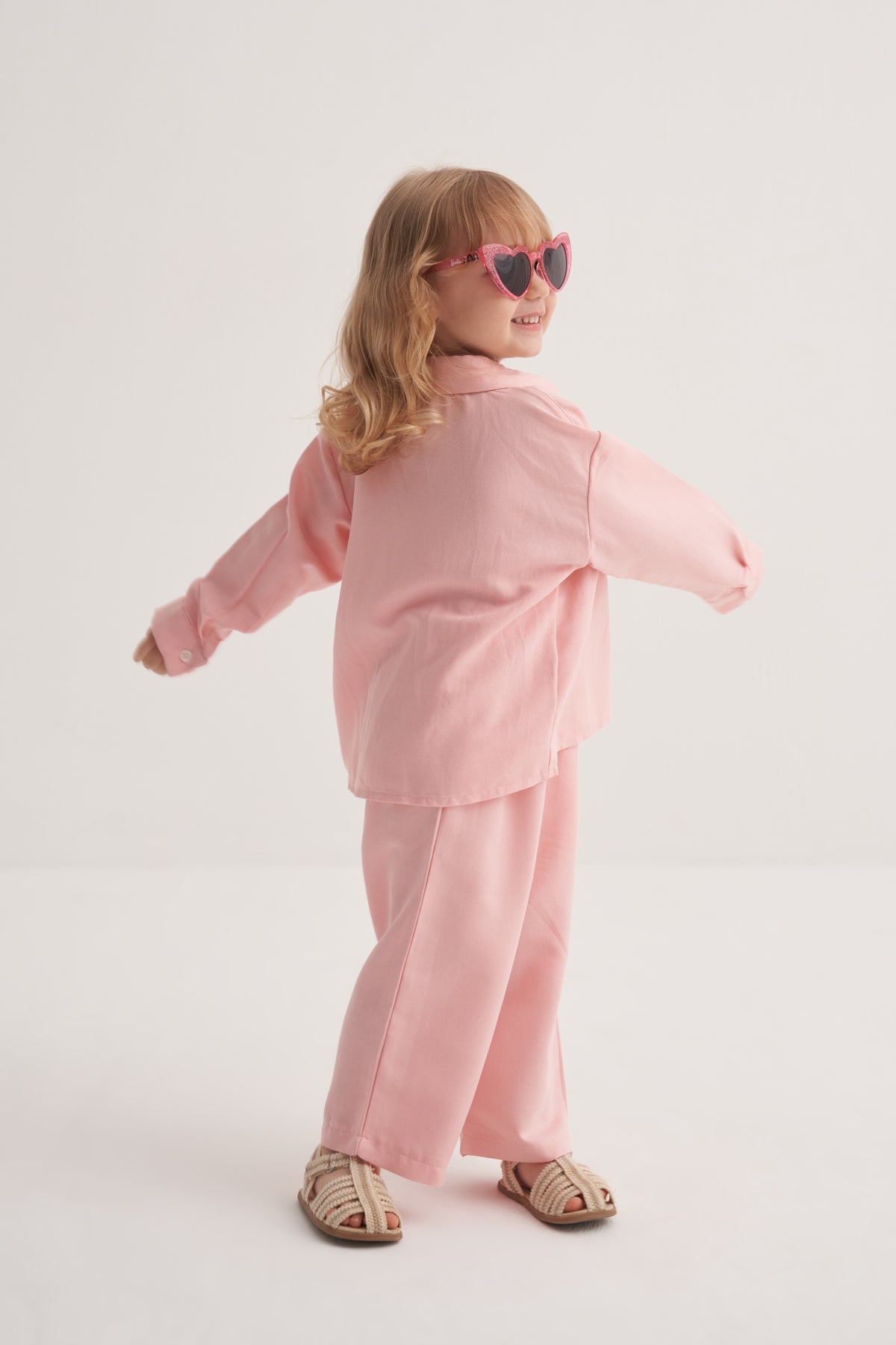 Unisex Çocuk Dökümlü Pamuklu Gömlek Pembe