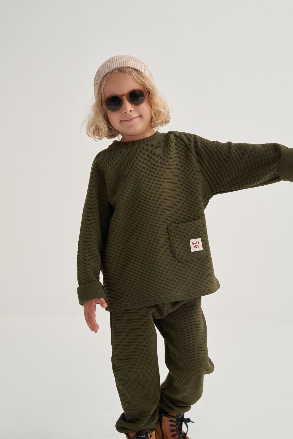 Unisex Çocuk Waffle Takım Yeşil