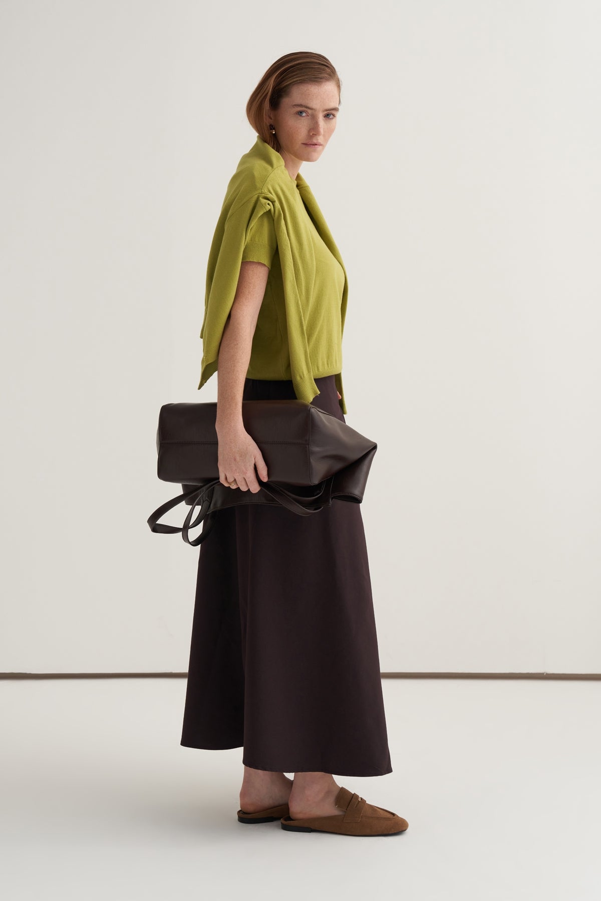 Kadın Gabardin Pilikaşe Etek Kahve