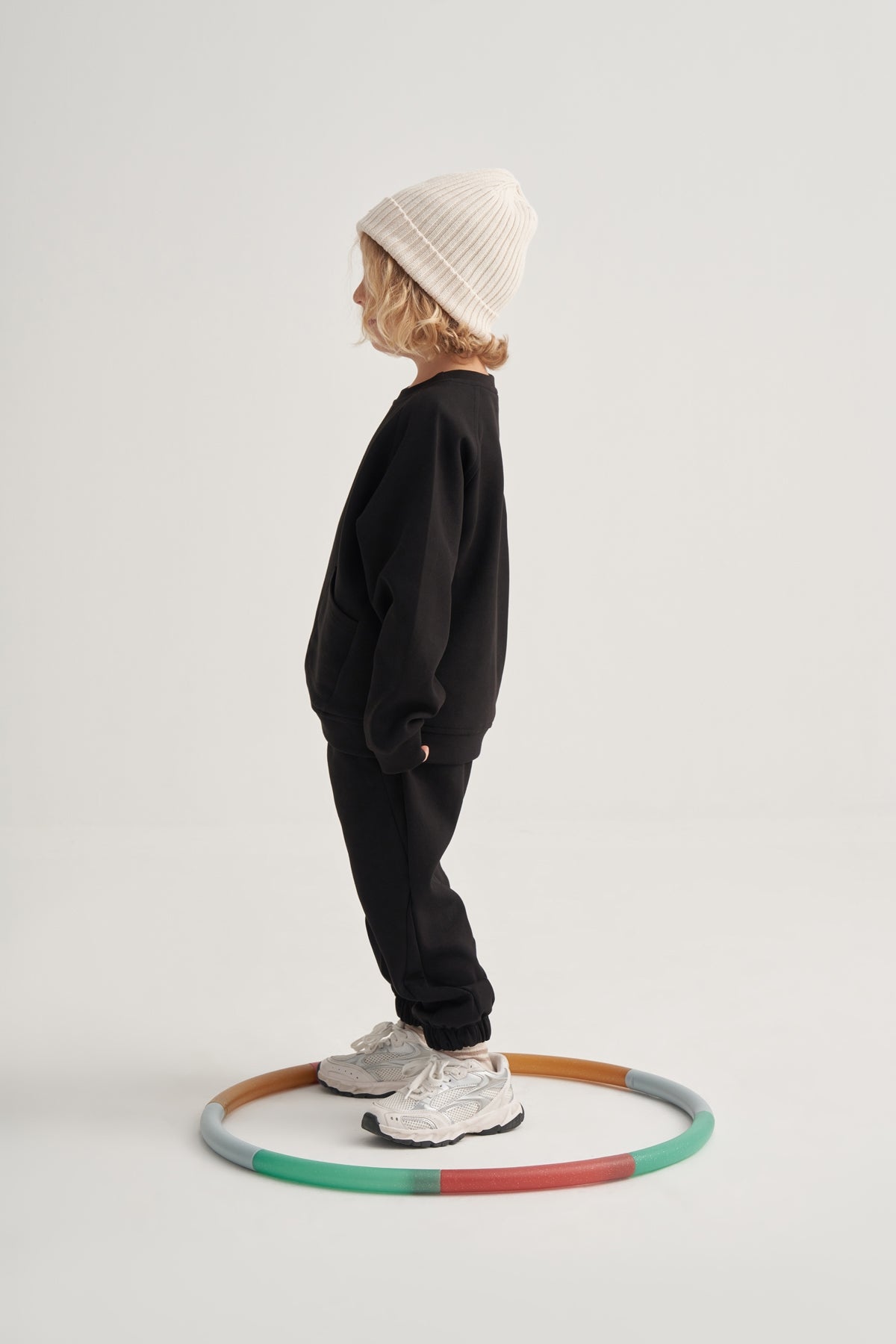 Unisex Çocuk İnterlok Dikiş Detaylı İkili Takım Siyah