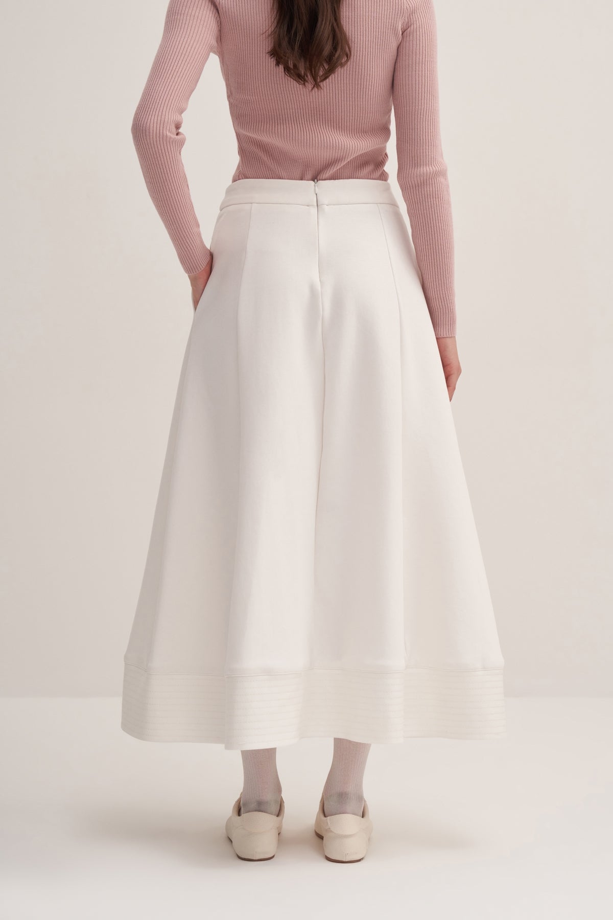 Kadın İnterlok Parçalı Volanlı Etek Ekru