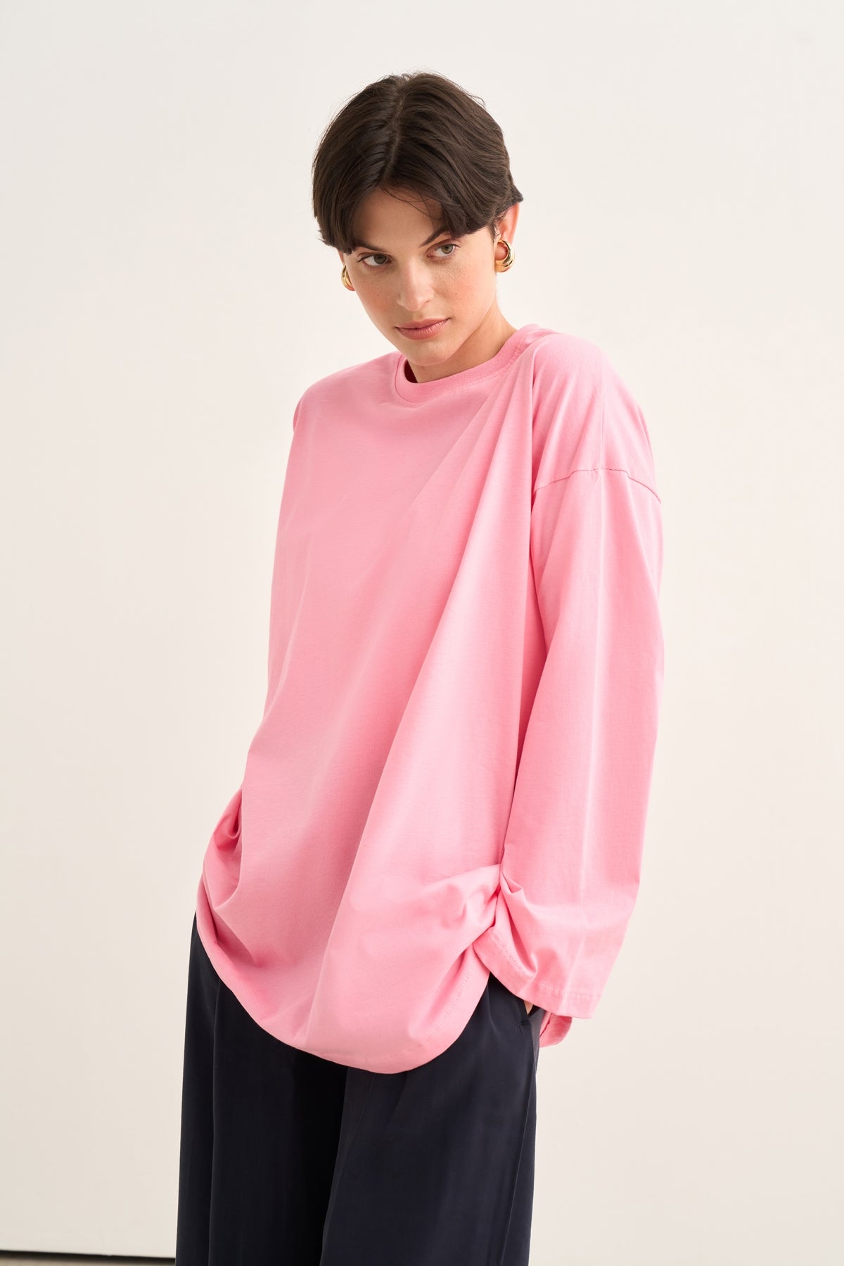 Kadın Basic Uzun Kollu Sweat Pembe