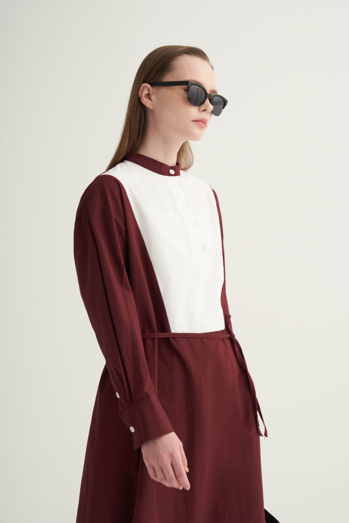 Kadın Hakim Yaka Kontrast Tunik Bordo