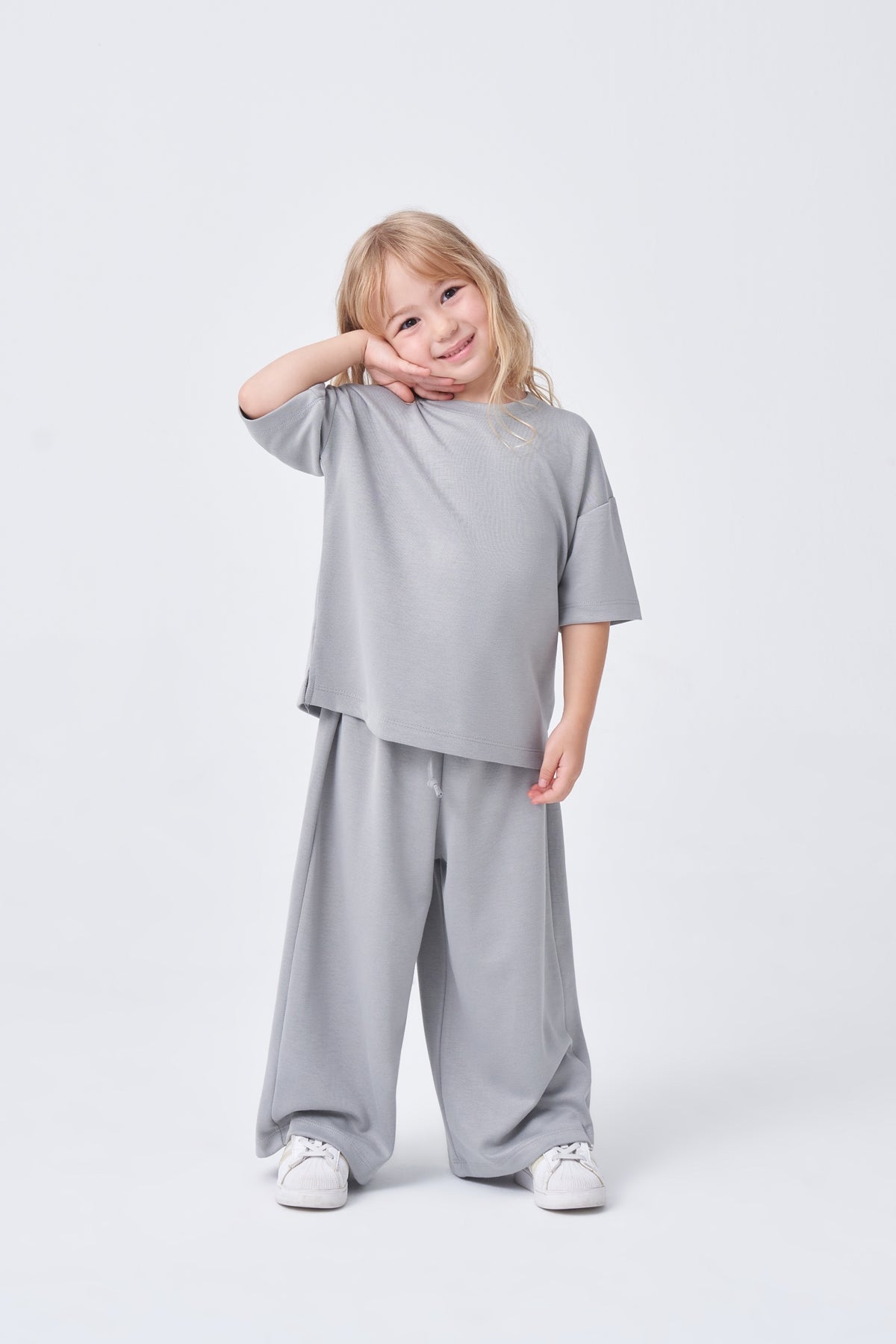 Unisex Çocuk Oversize Basic Takım Pastel Gri