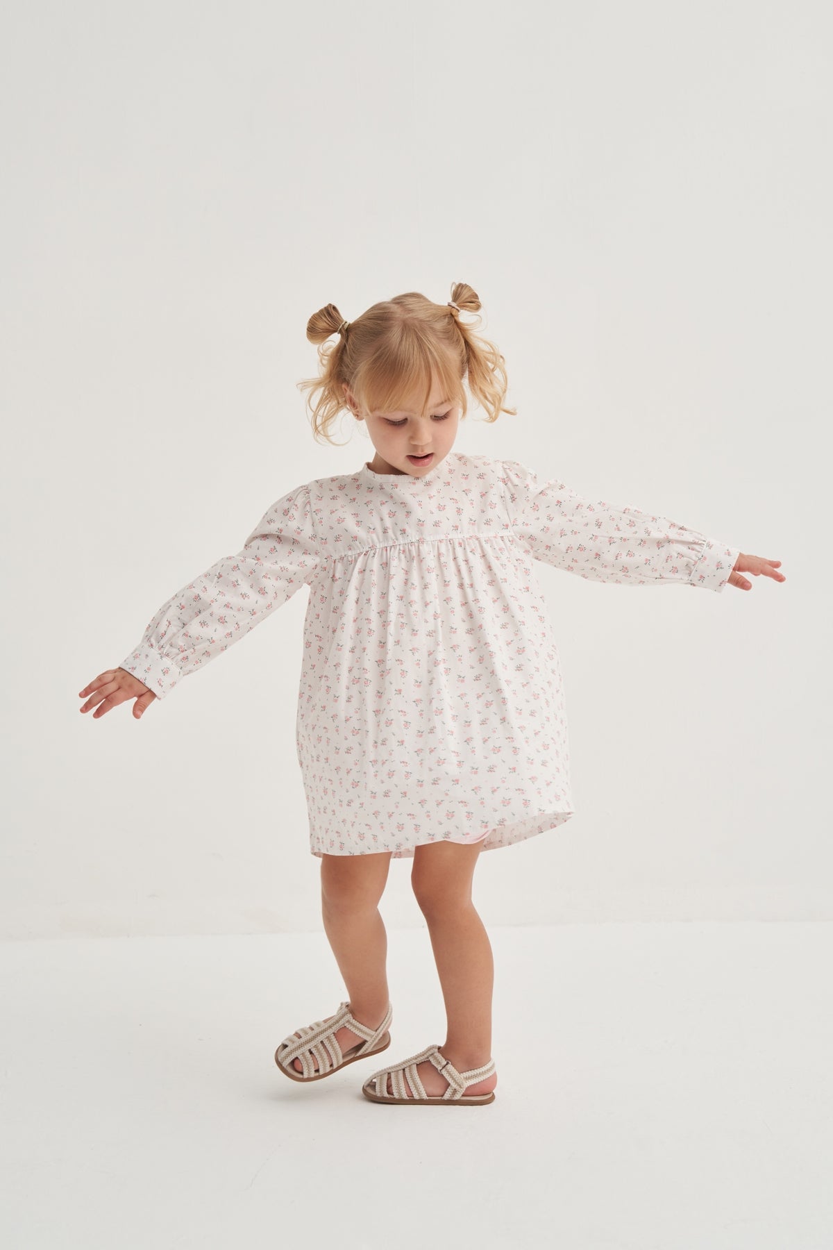Kız Çocuk Poplin Elbise Pembe Çıtır Çiçek Desenli