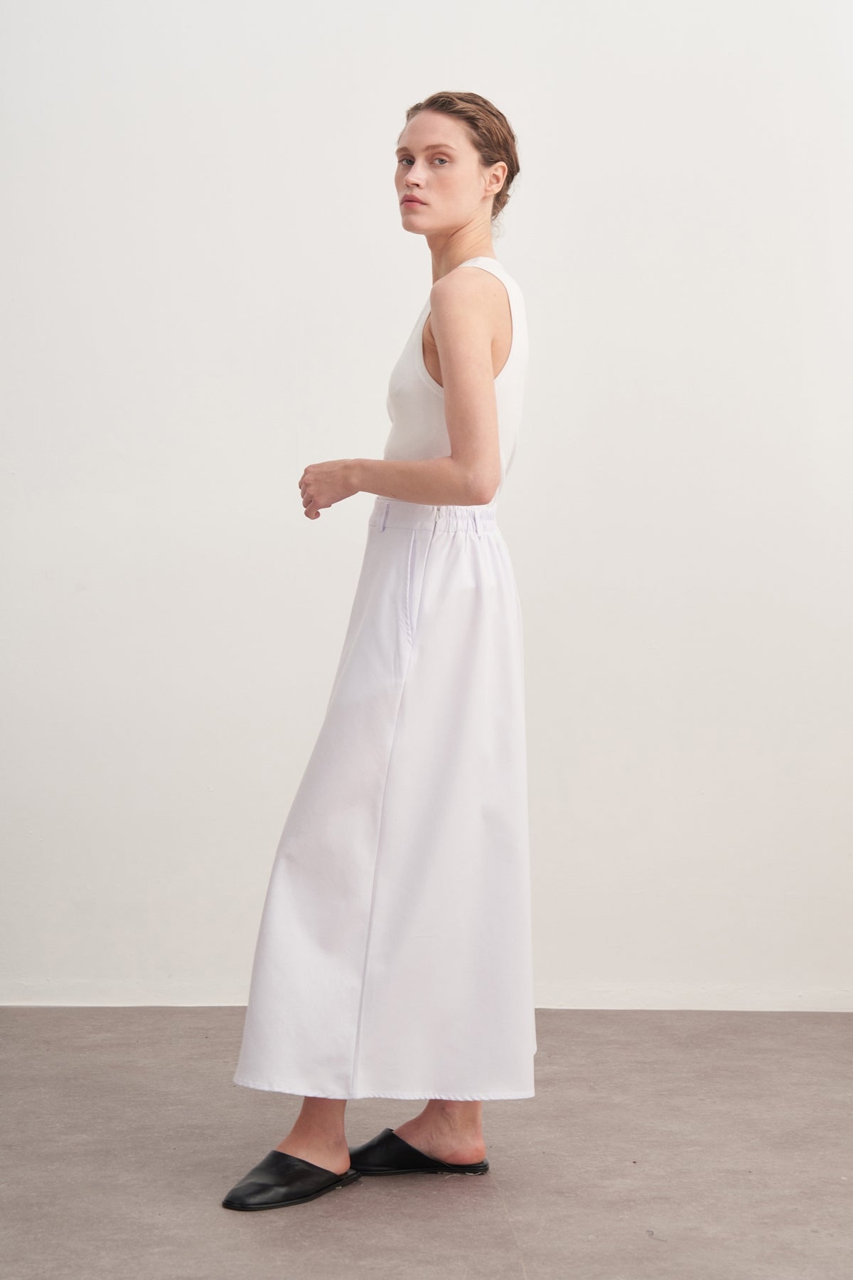 Kadın Gabardin Pilikaşe Etek Optik Beyaz