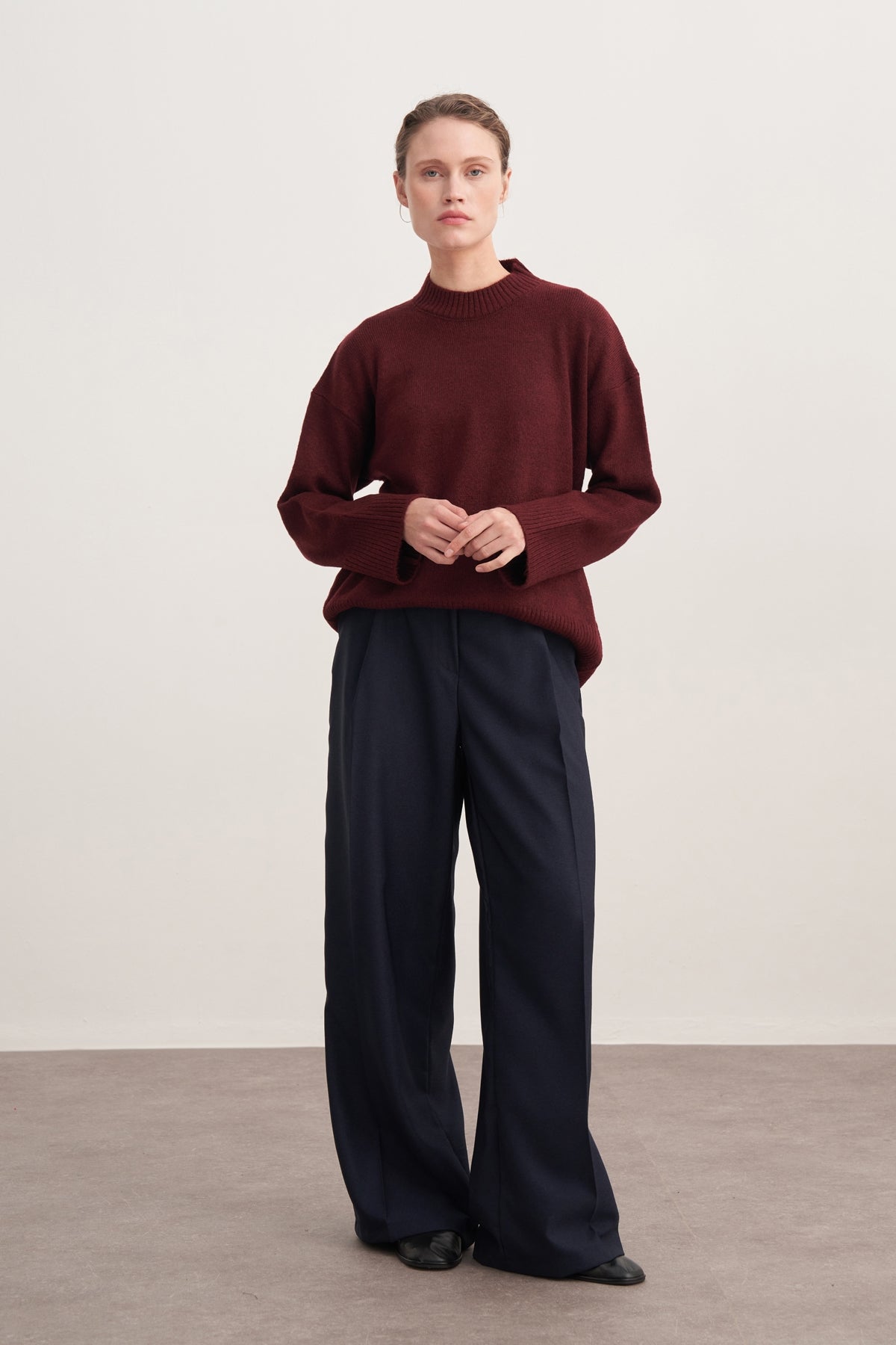 Kadın Basic Triko Kazak Bordo