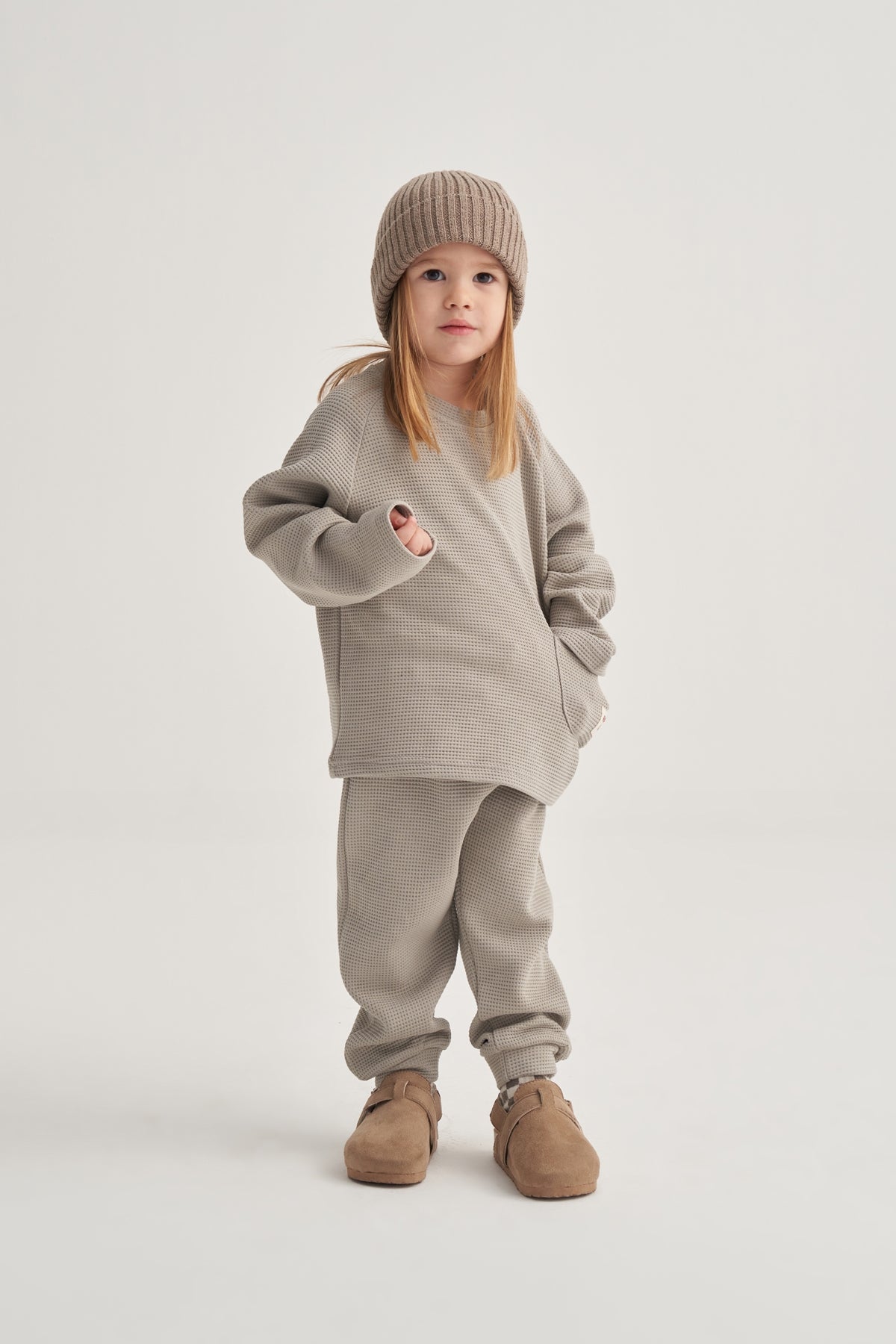 Unisex Çocuk Waffle Takım Gri