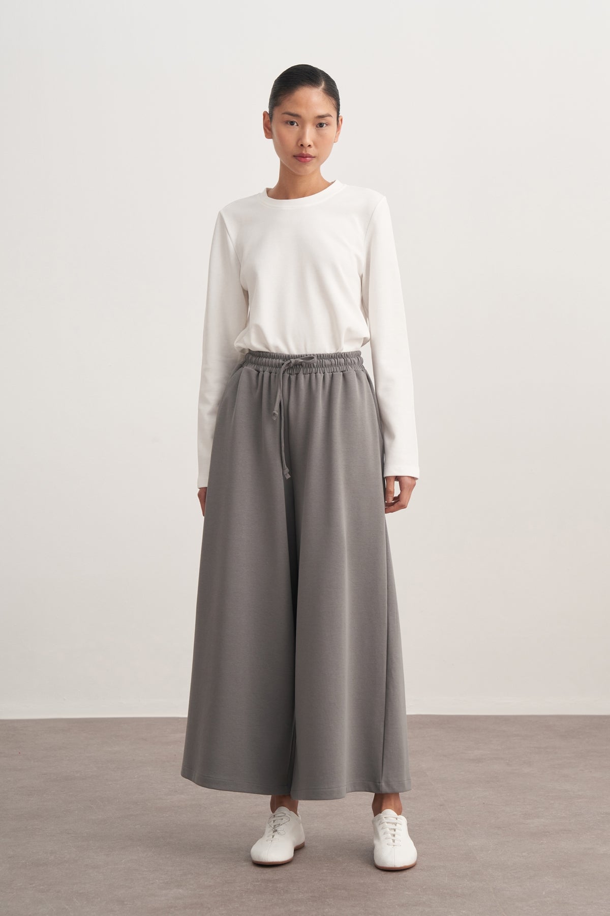 Kadın İnterlok Bol Paçalı Pantolon Füme