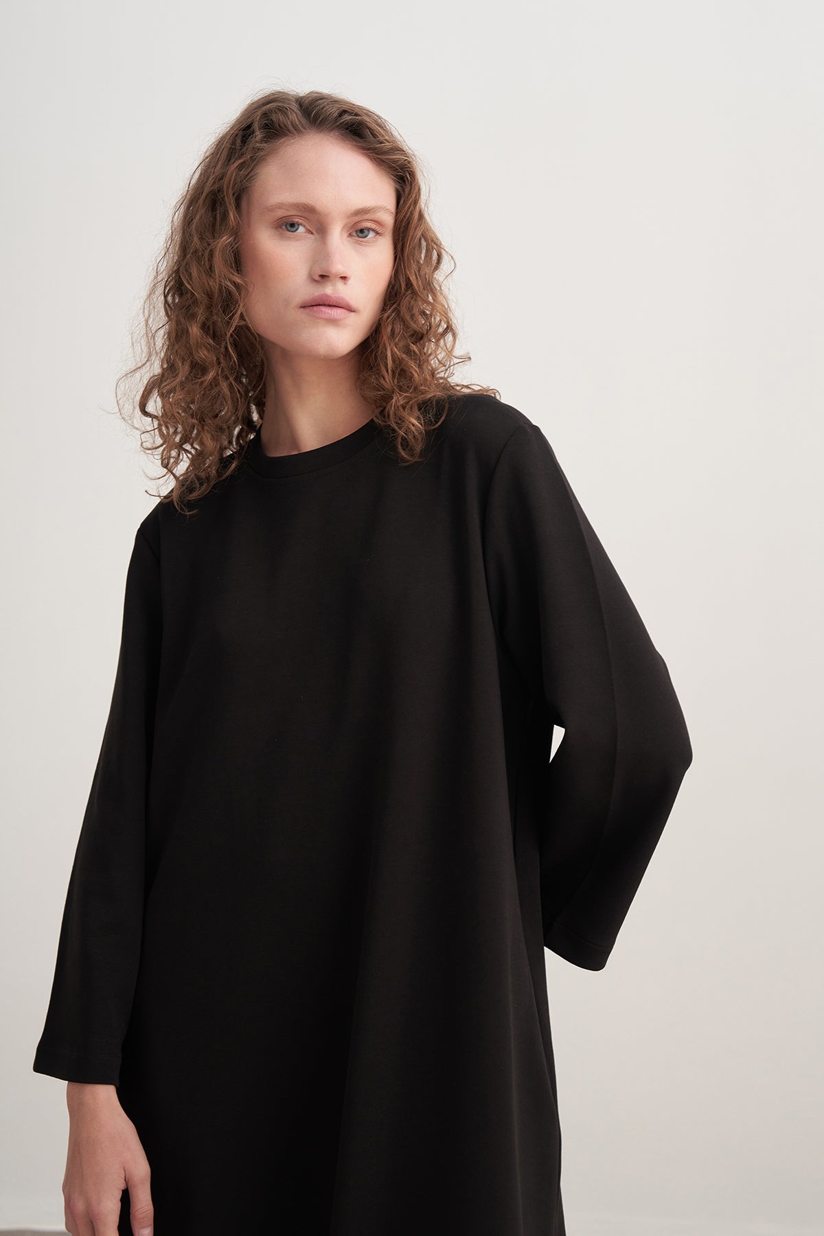 Kadın İnterlok Oversize Elbise Siyah