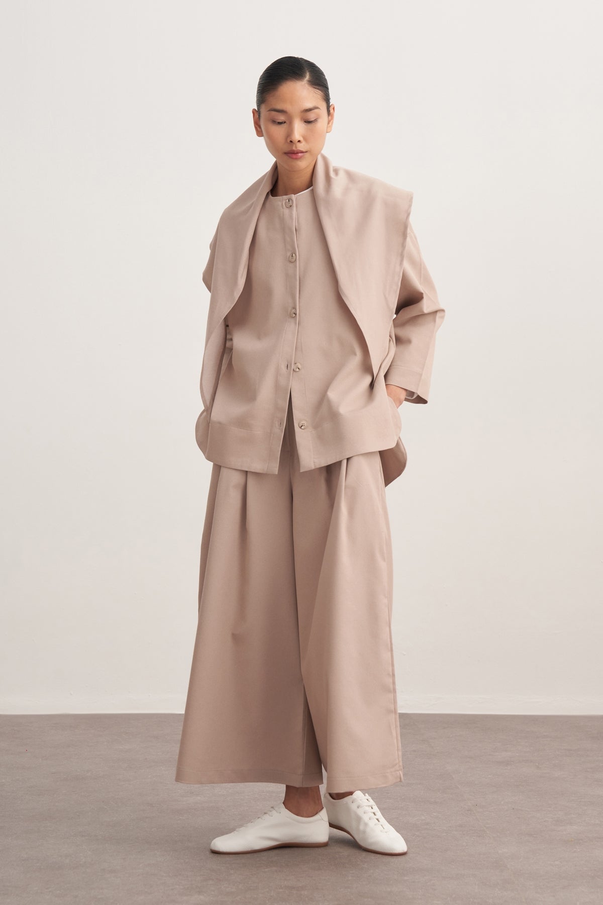 Kadın Gabardin Çift Pile Pantolon Bej