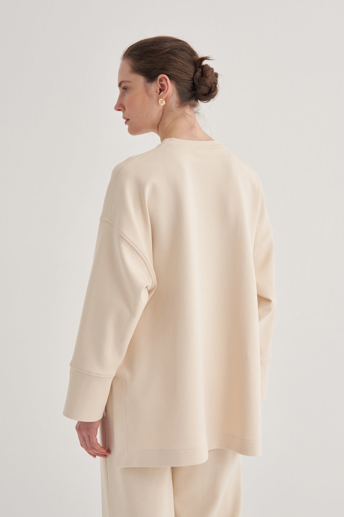 Kadın İnterlok Kol Detaylı Bluz Bej