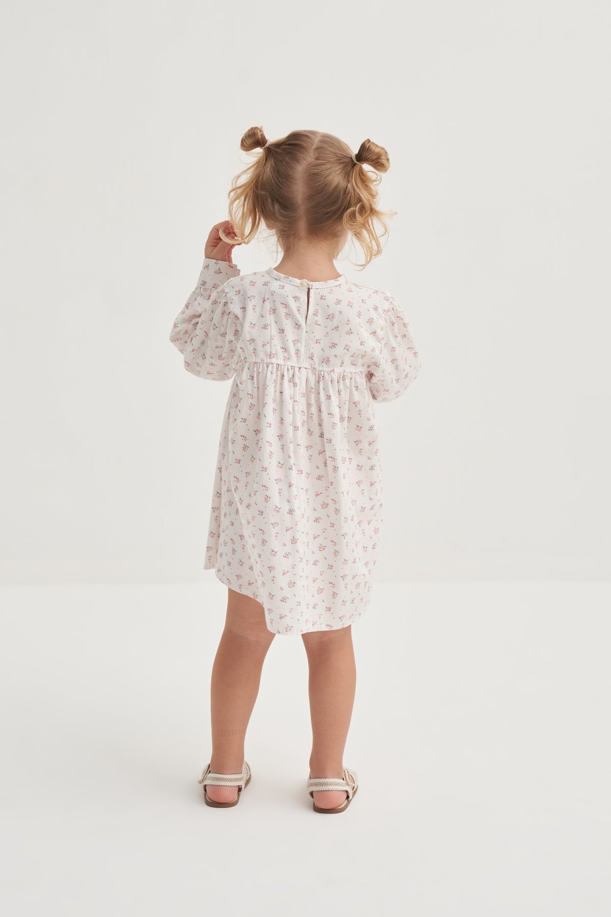 Kız Çocuk Poplin Elbise Pembe Çıtır Çiçek Desenli