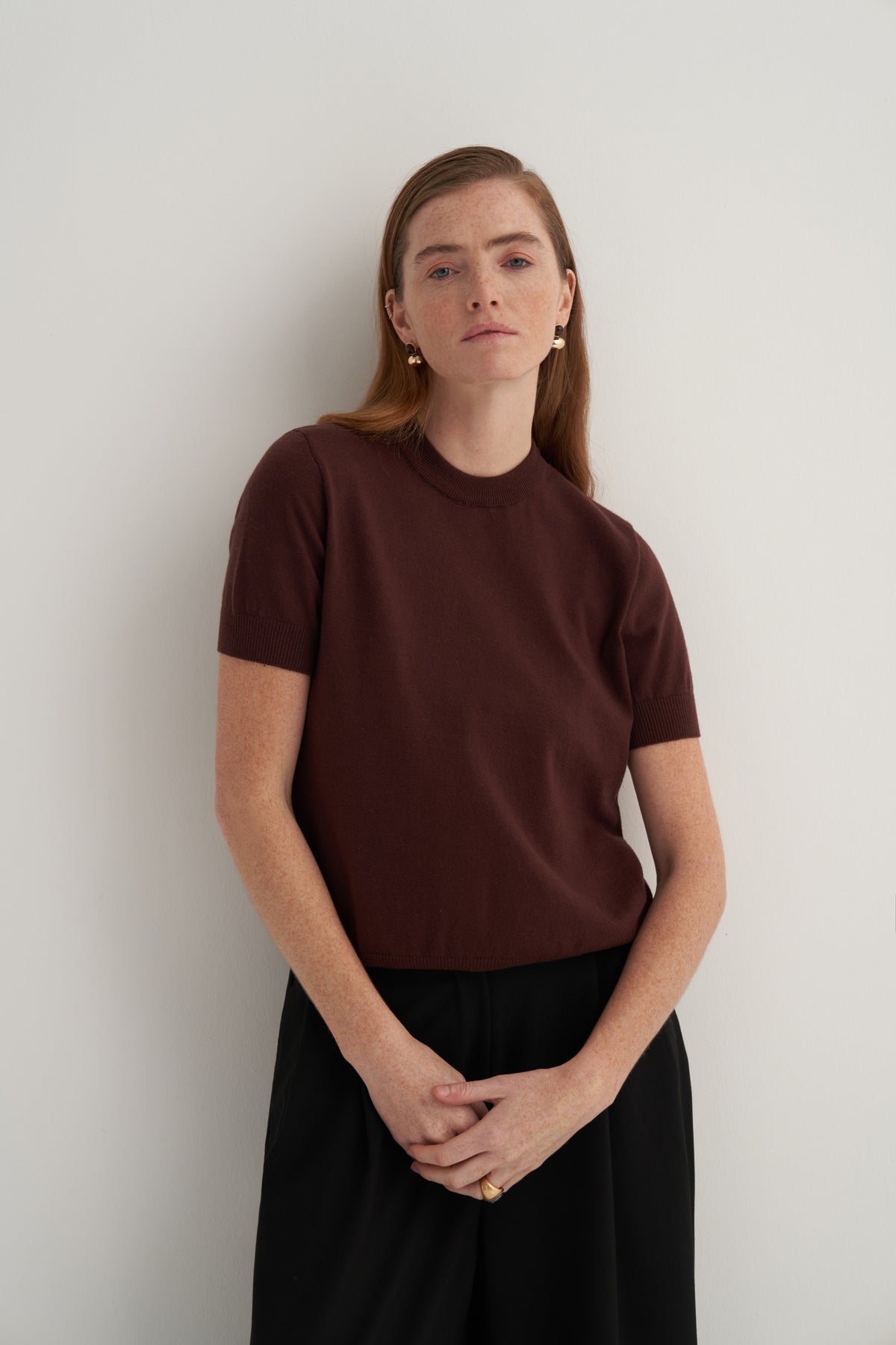 Kadın Viskon Triko Tişörtlü Hırka Takım Kahve