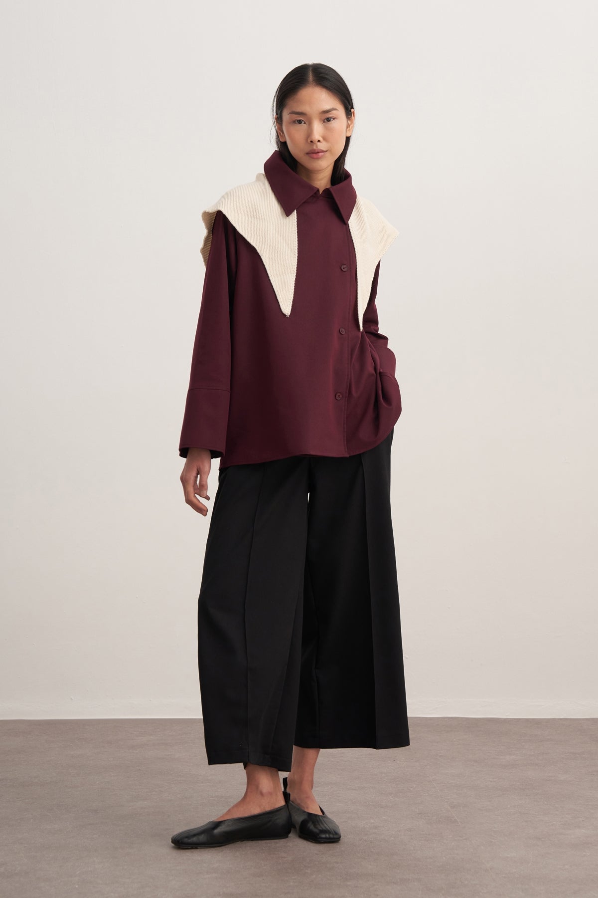 Kadın Gabardin Kruvaze Gömlek Mürdüm