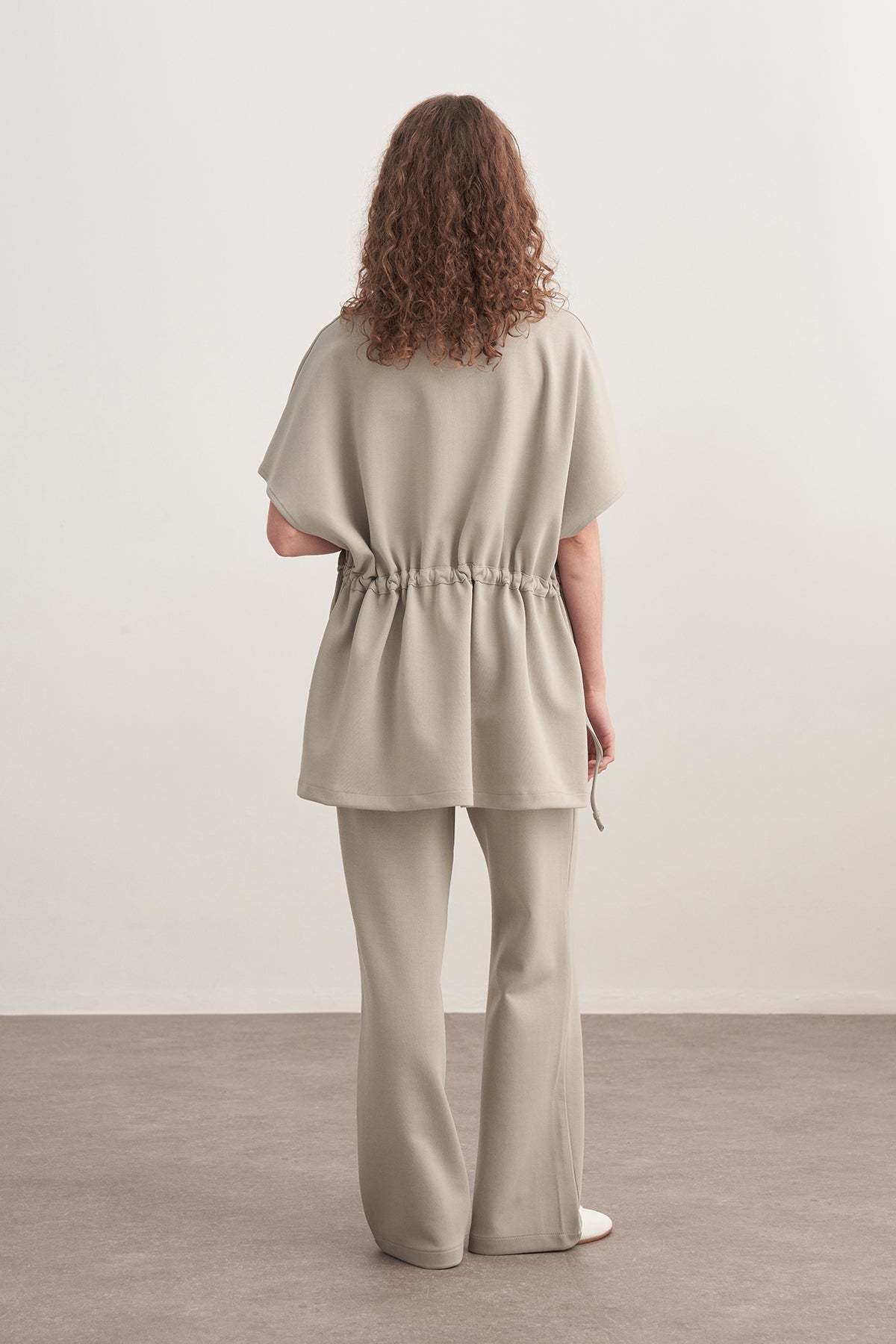 Kadın İnterlok Oversize Yelek Pantolon Takım Pastel Gri