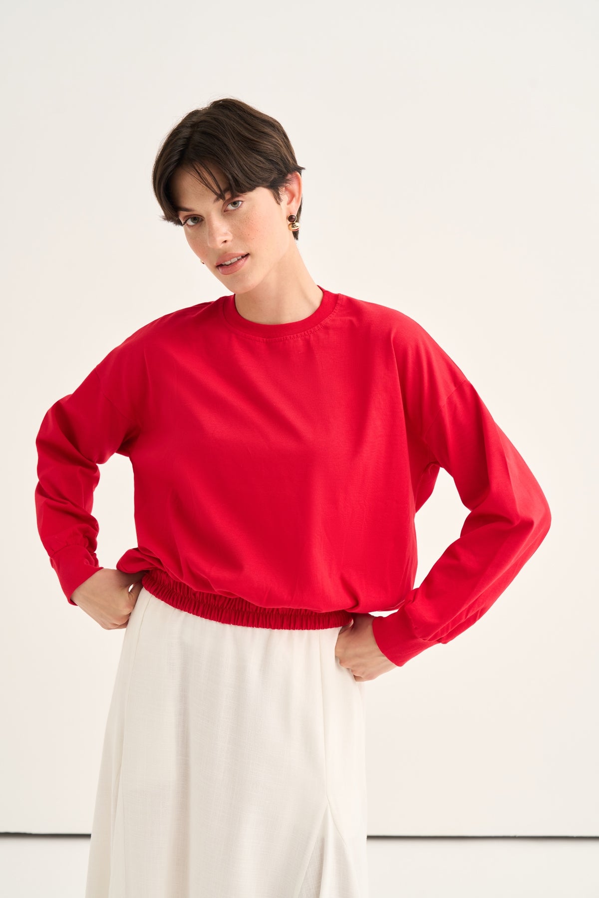 Kadın Beli Lastikli Sweat Kırmızı