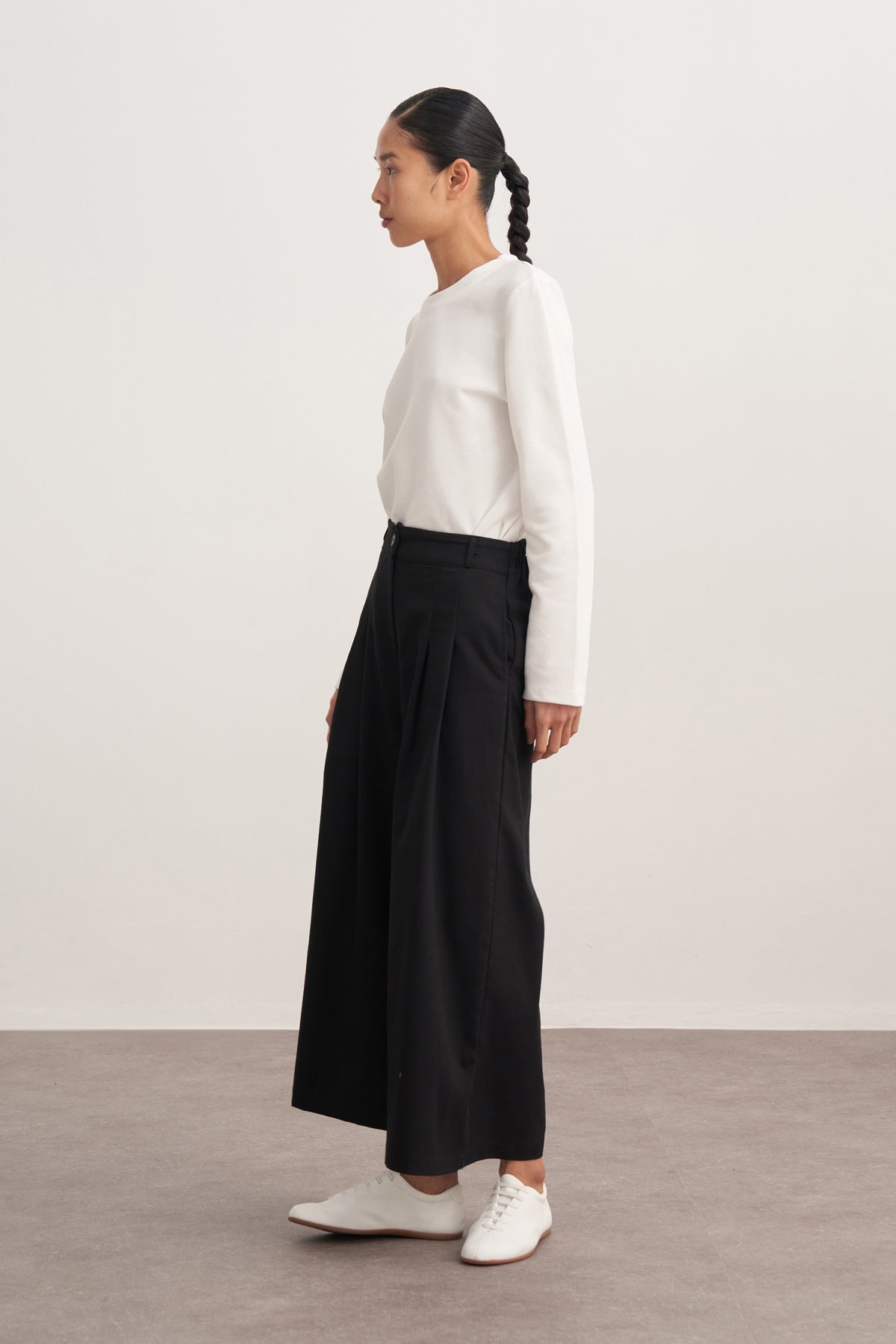 Kadın Gabardin Çift Pile Pantolon Siyah