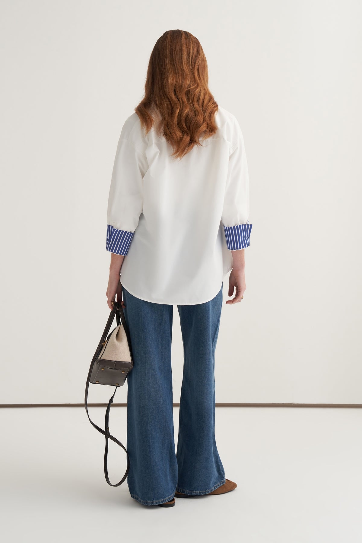 Kadın Poplin Kontrast Manşetli Gömlek Ekru