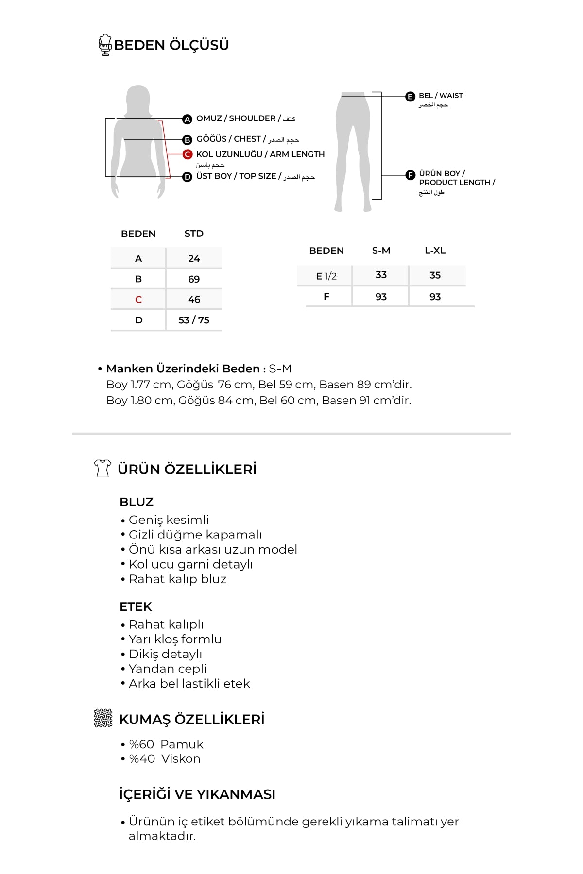 Kadın Dökümlü Pamuklu Pileli Bluz Etek Takım Kemik