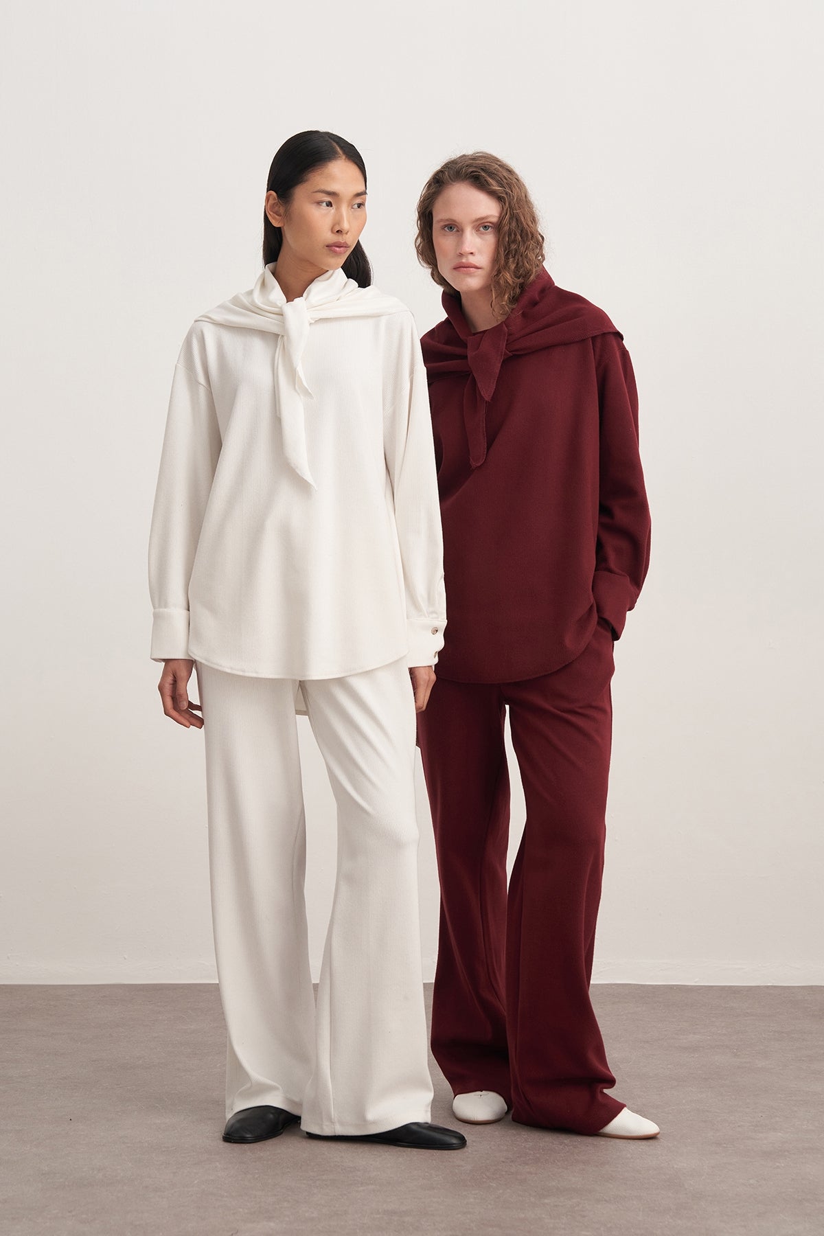 Kadın Şal Aksesuarlı 3’lü Pantolon Takım Ekru