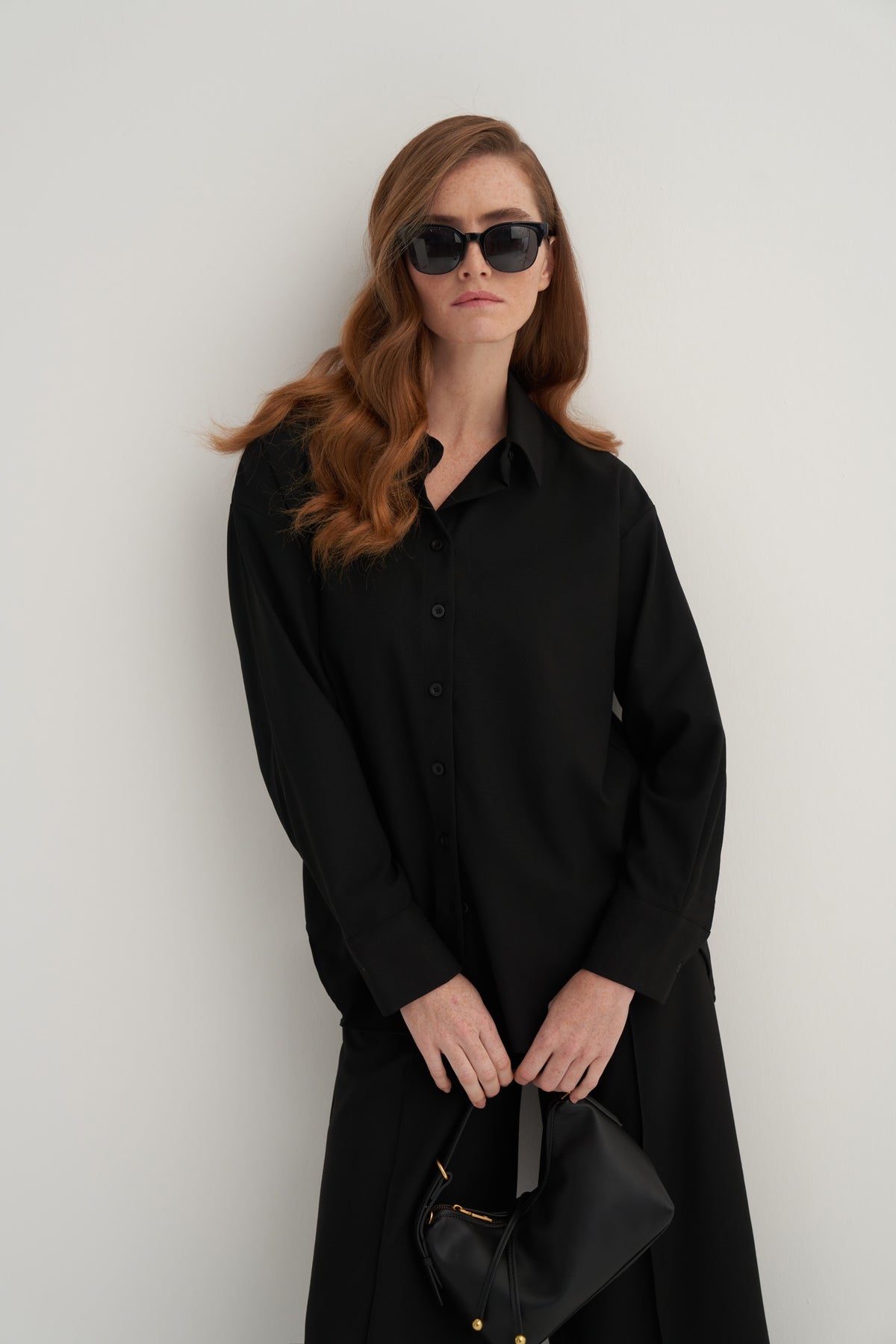 Kadın Culotte Pantolon Gömlek Takım Siyah