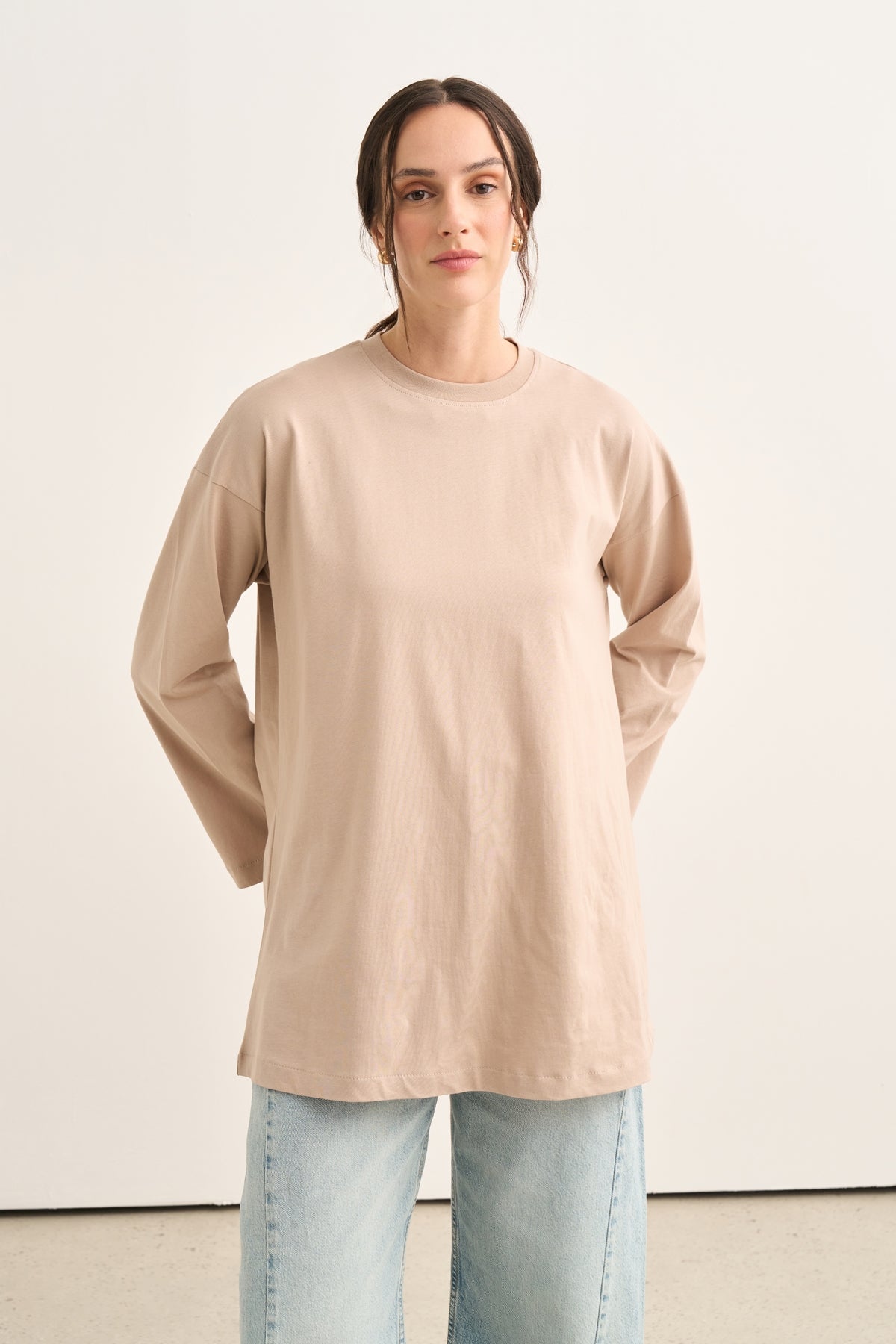 Kadın Basic Uzun Kollu Sweat Taş