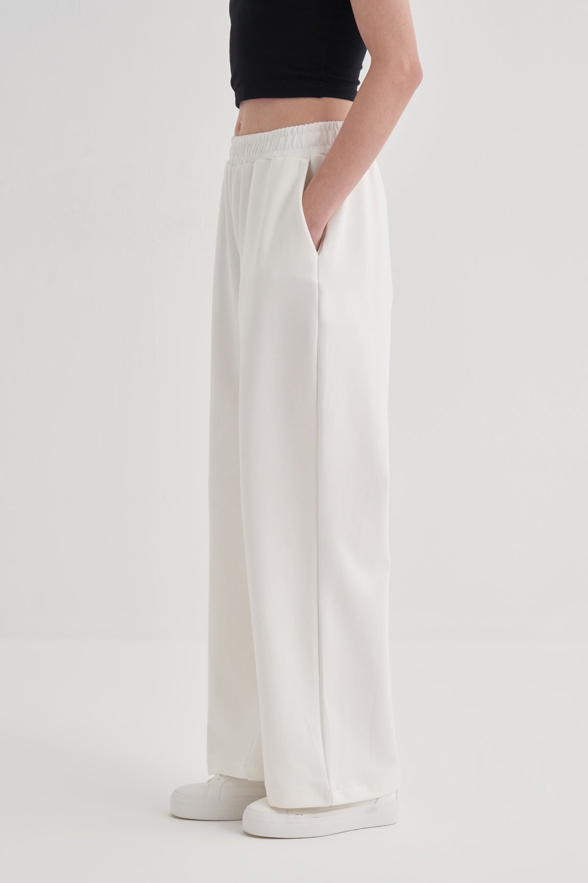 Kadın İnterlok Palazzo Pantolon Ekru
