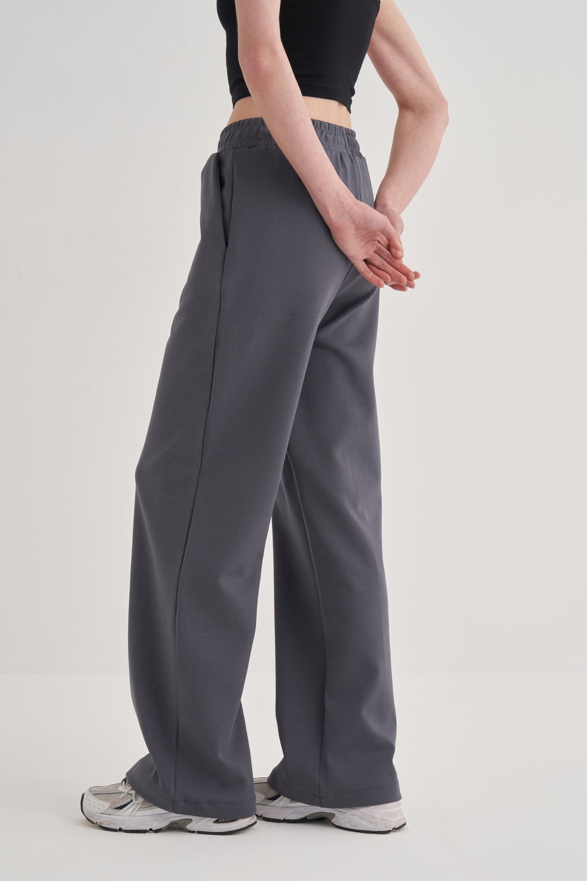 Kadın İnterlok Palazzo Pantolon Füme