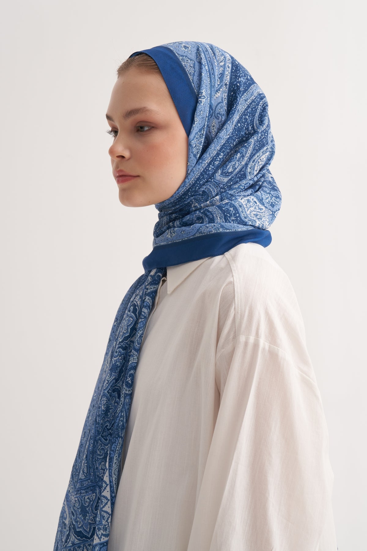 Kadın Violet Desen Soft Şal Mavi