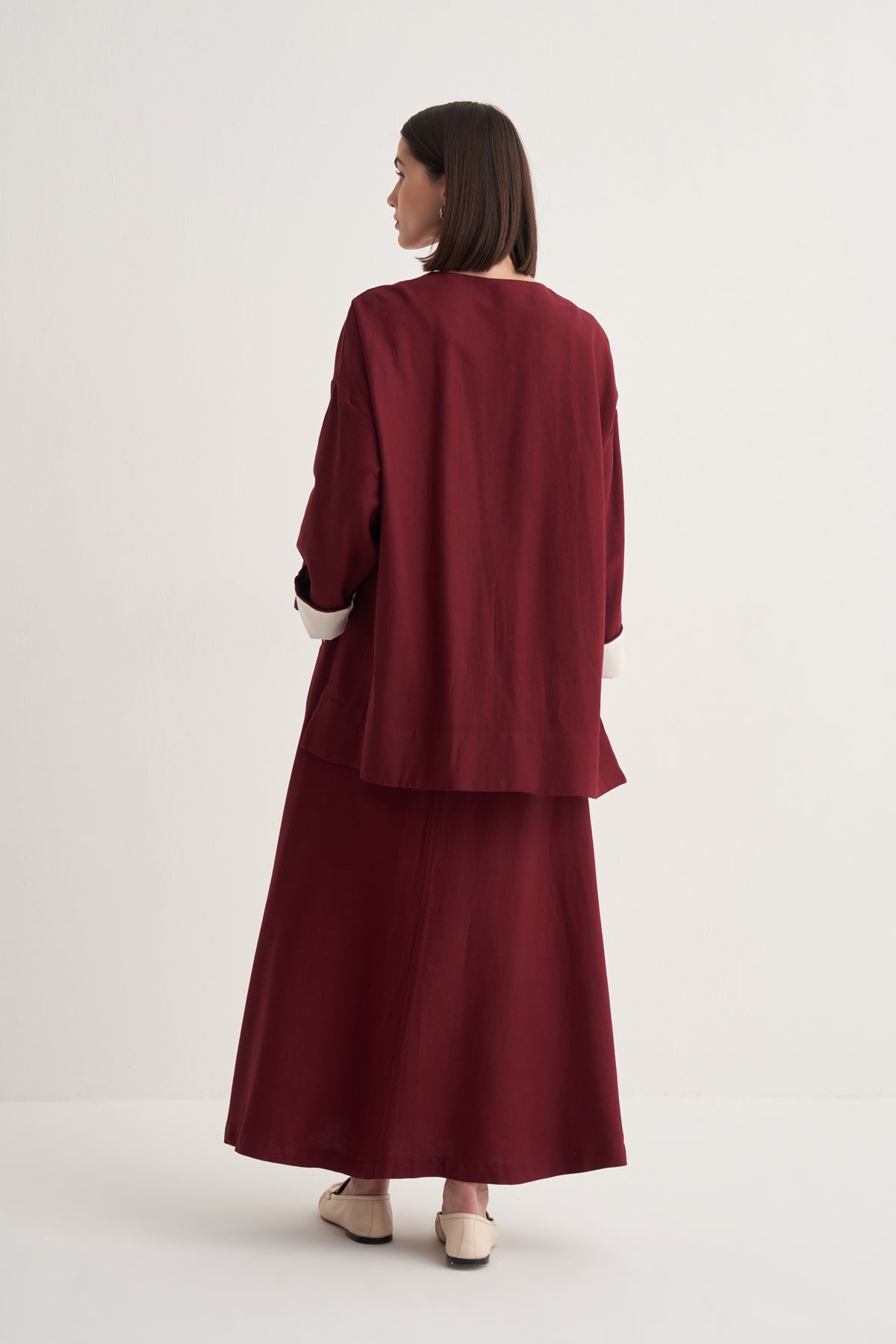 Kadın Dökümlü Pamuklu Önü Pileli Bluz Bordo