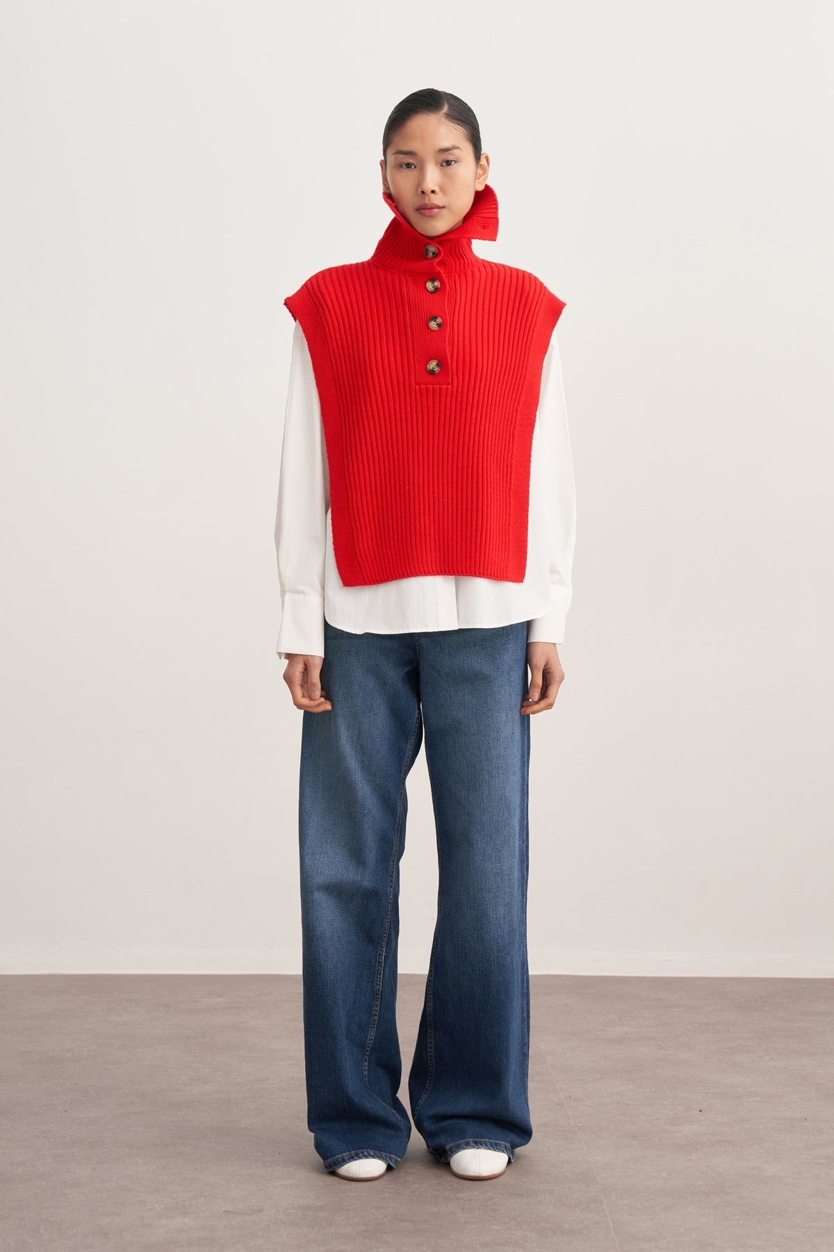 Kadın Düğmeli Triko Süveter Kırmızı