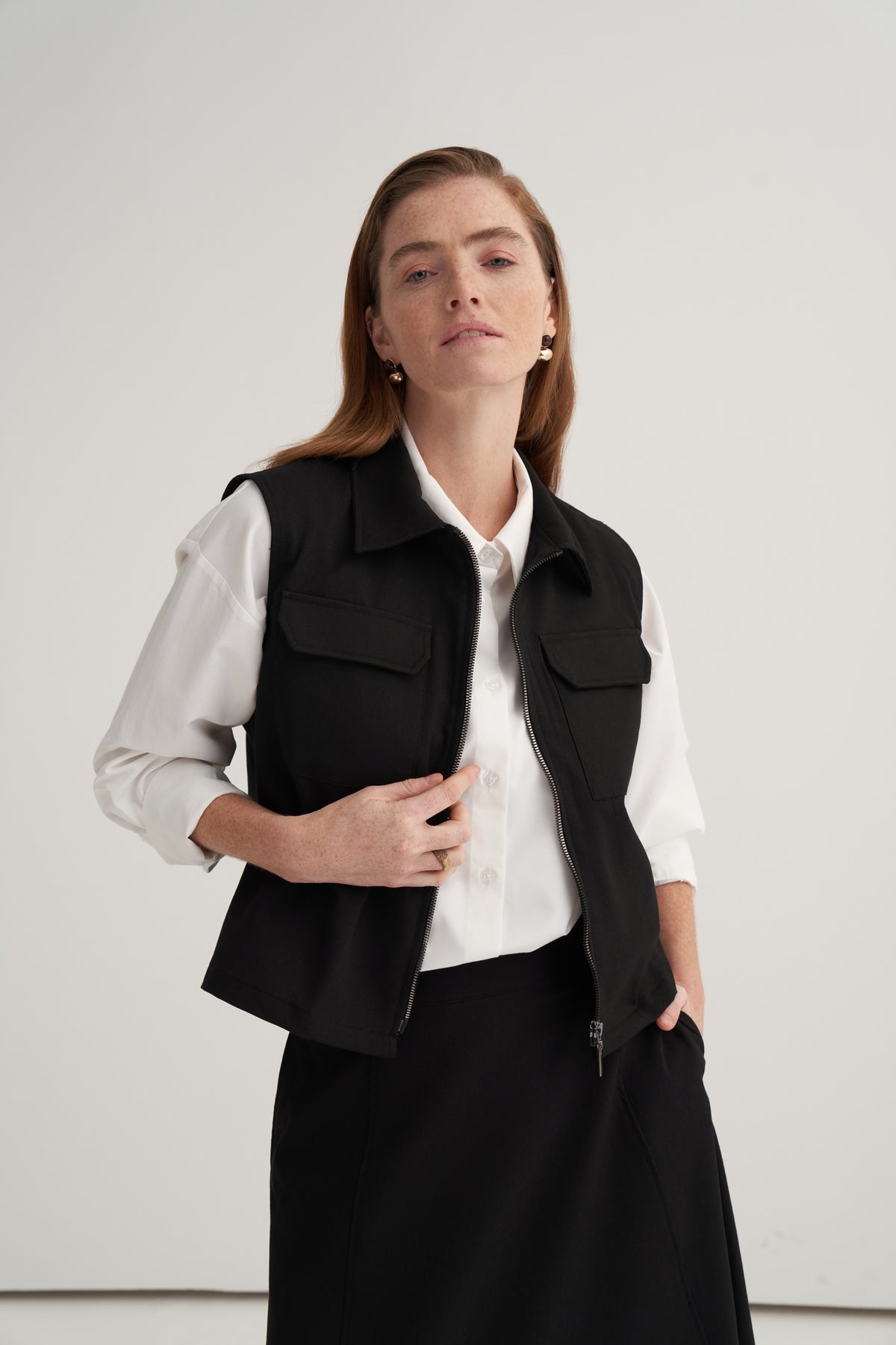 Kadın Gabardin Yelekli Etek Takım Siyah