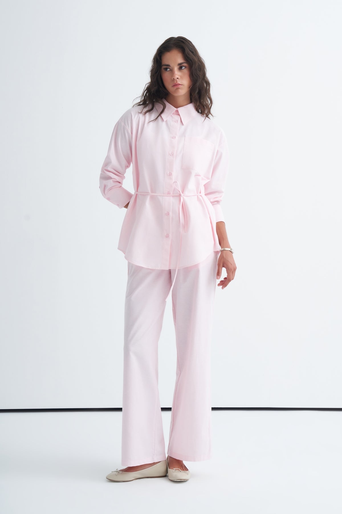 Basic Gömlek Pantolon Takım Pembe