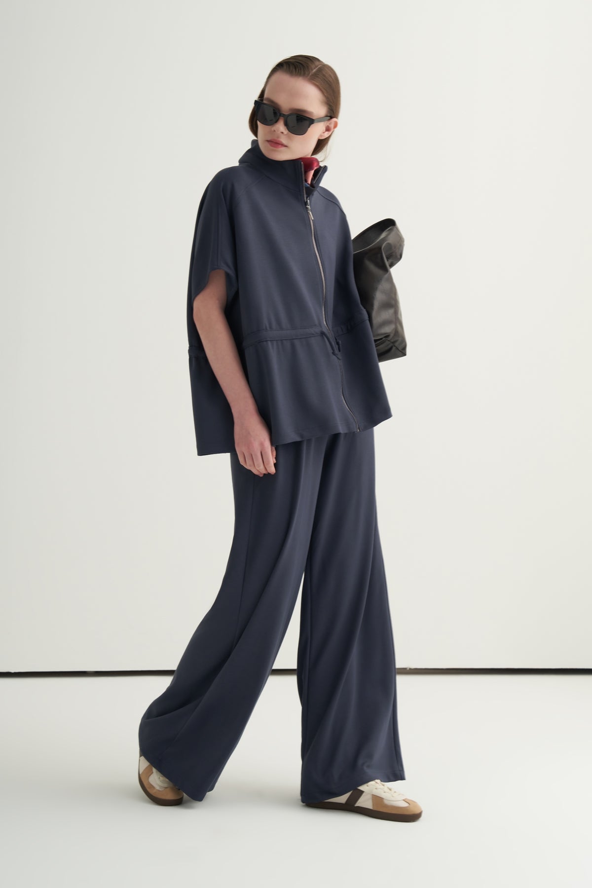 Kadın Oversize Yelek Bol Paça Pantolon Takım Füme