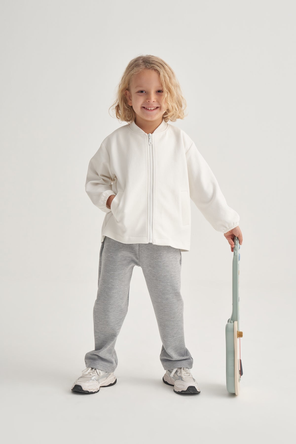 Unisex Çocuk İnterlok Düz Kesim Pantolon Gri Melanj