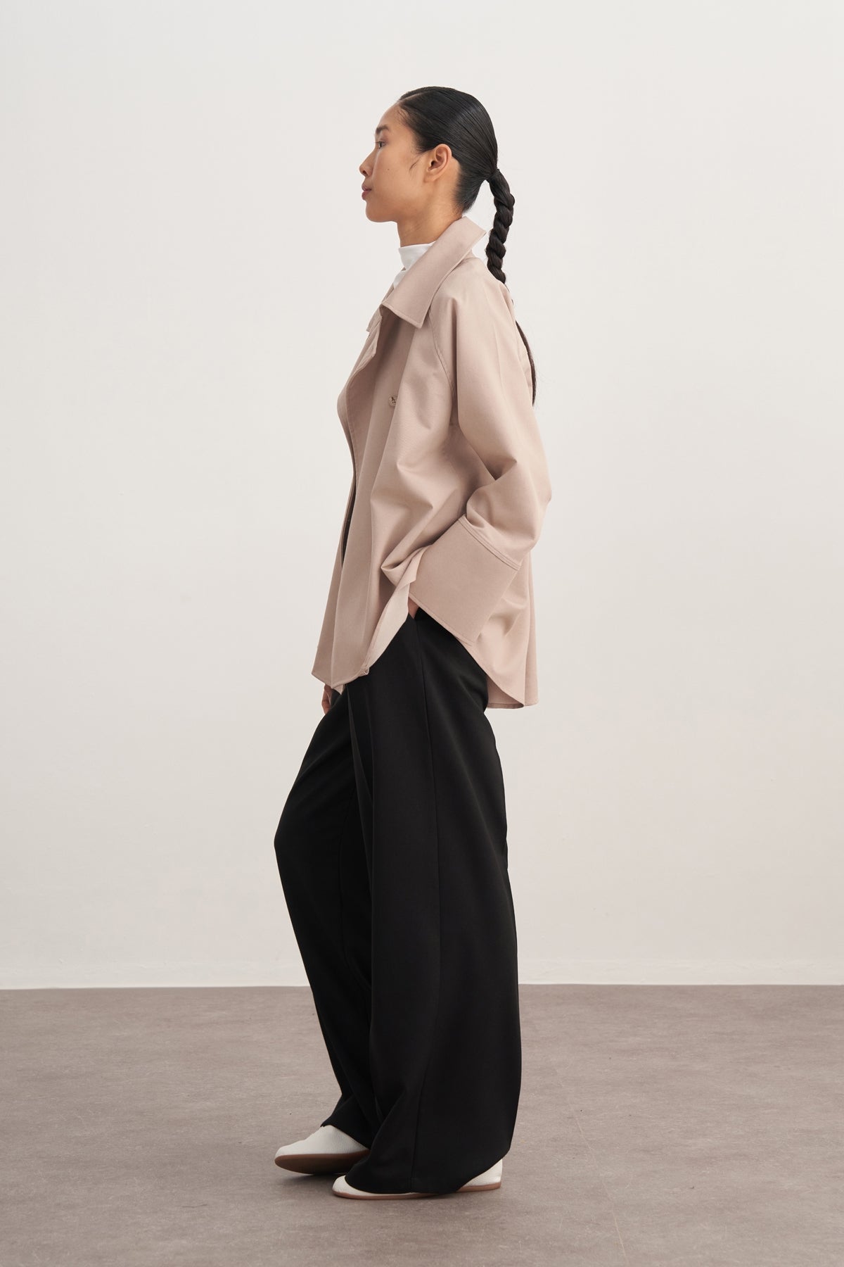 Kadın Gabardin Kruvaze Gömlek Bej